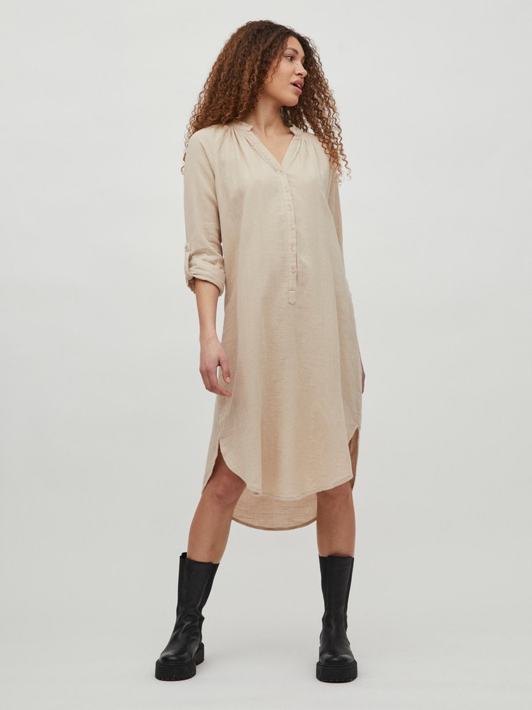 VILANIA V-NECK L/S MIDI SHIRT DRESS