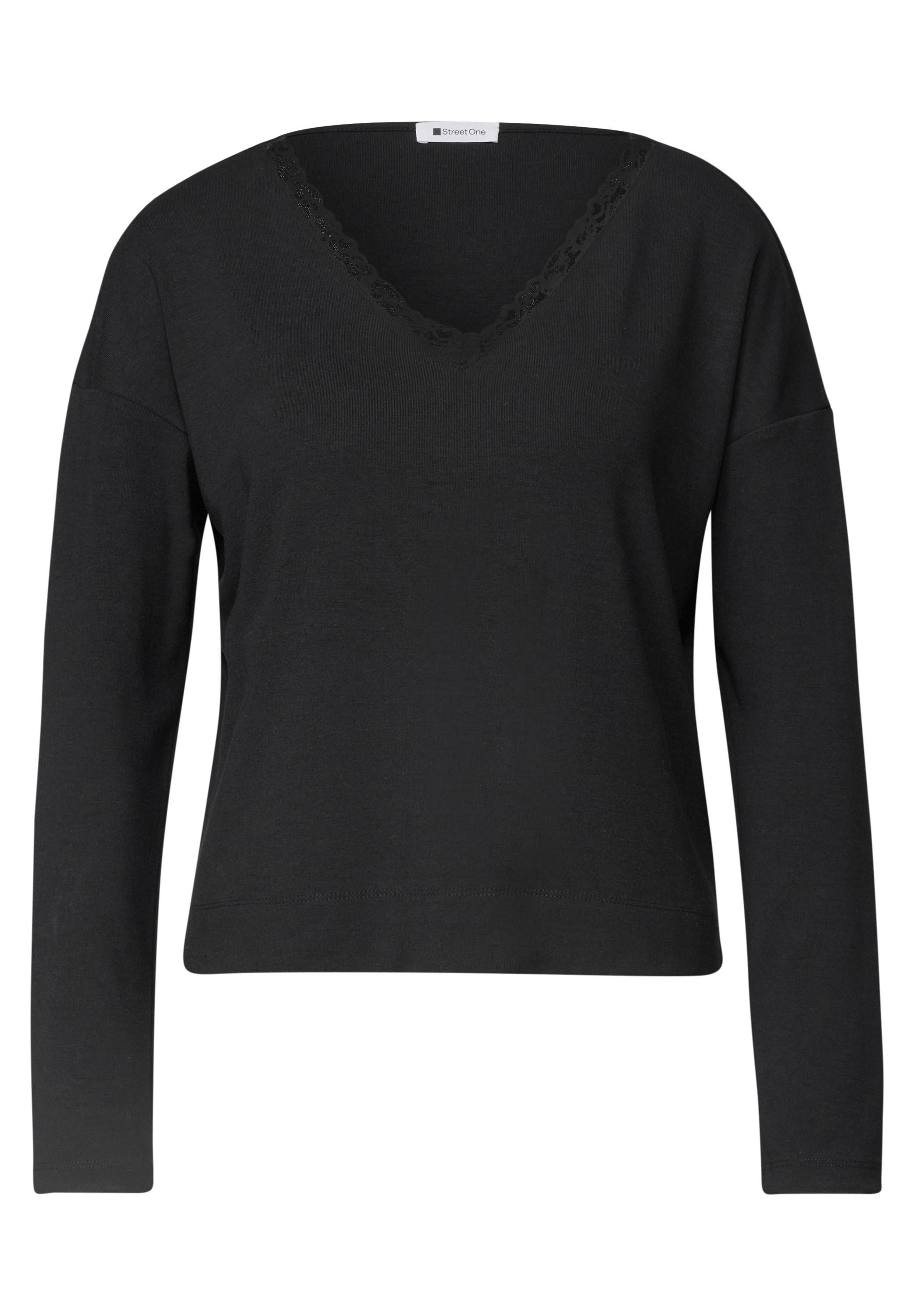 Langarm Shirt mit V-Neck und Spitzendetail
