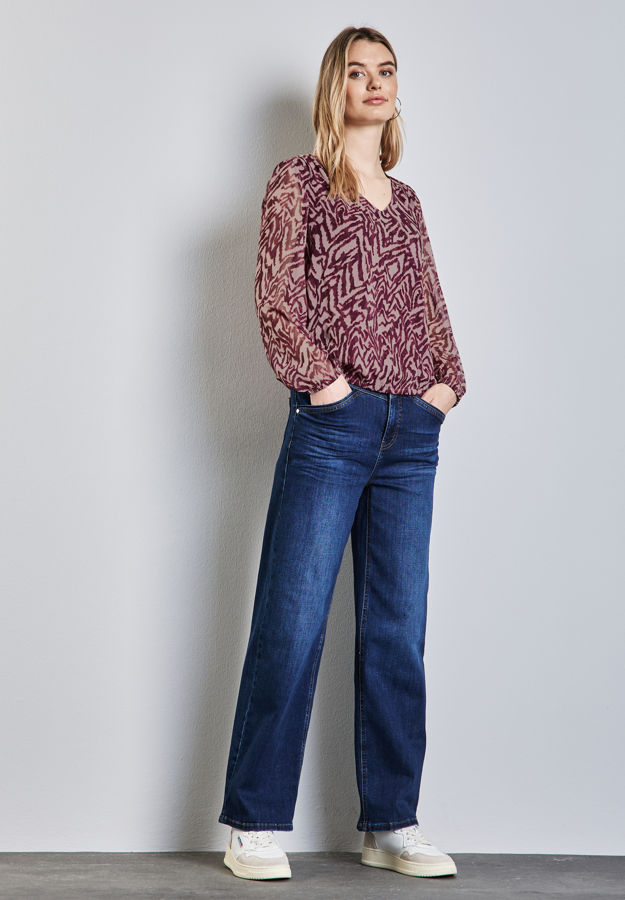 Chiffon-Bluse mit Raffung