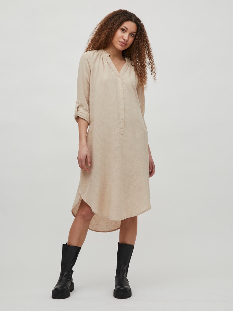 VILANIA V-NECK L/S MIDI SHIRT DRESS