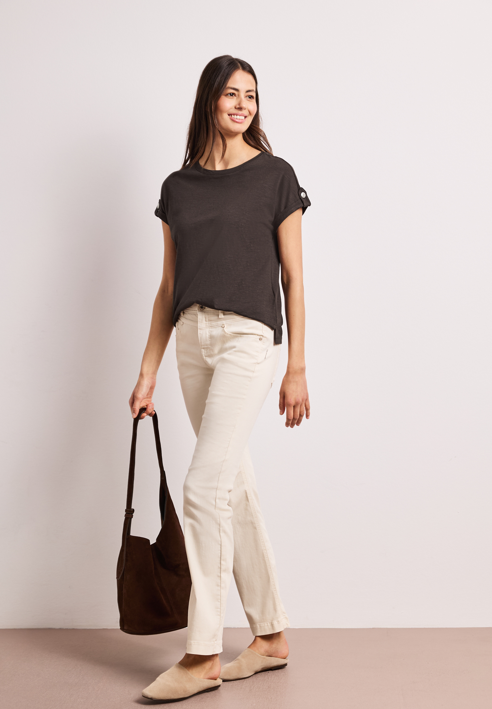 T-Shirt mit Rundhals und Knopfdetails