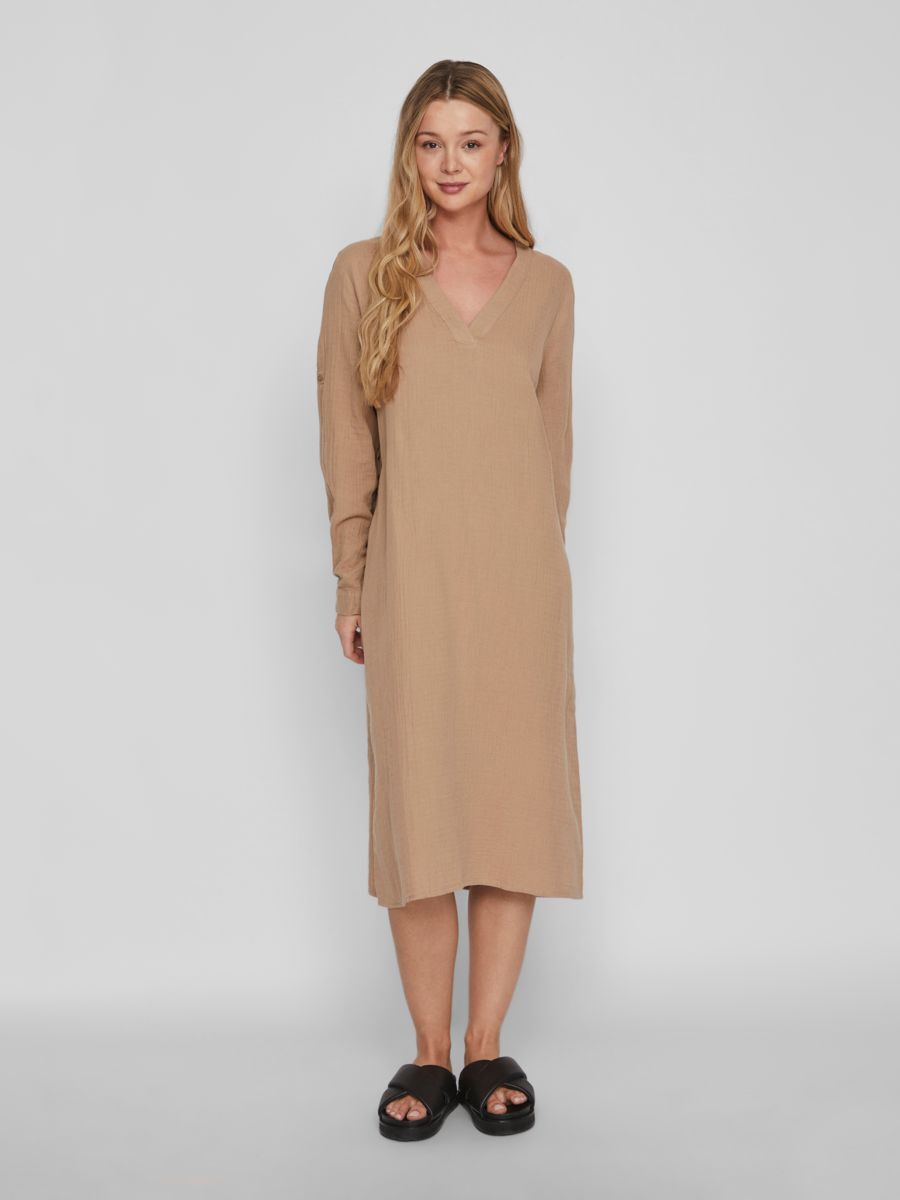 VILANIA NEW V-NECK L/S MIDI SHIRT DRESS