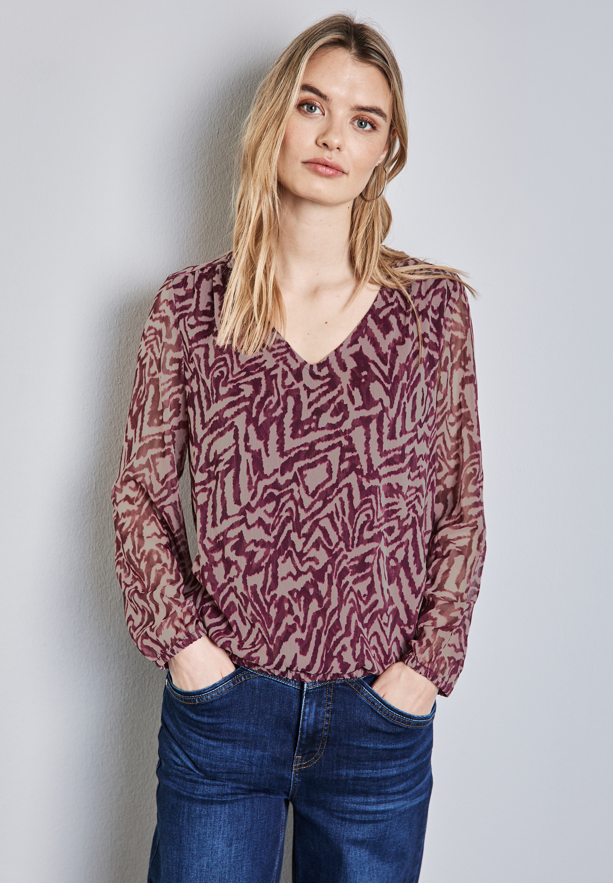 Chiffon-Bluse mit Raffung