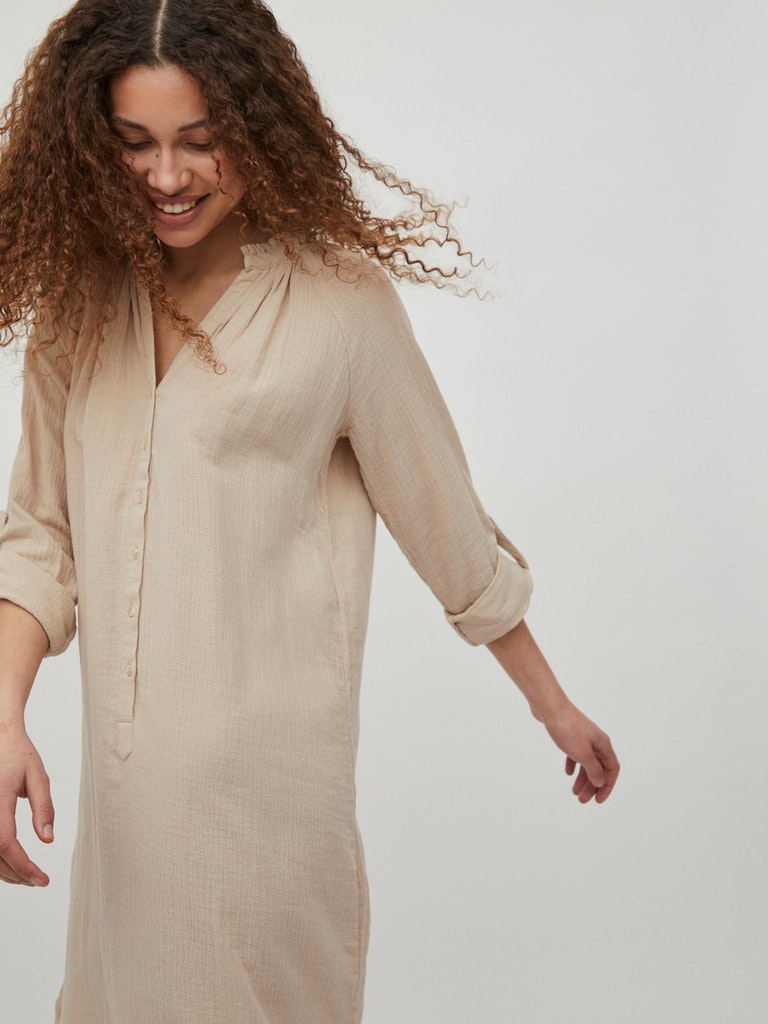 VILANIA V-NECK L/S MIDI SHIRT DRESS