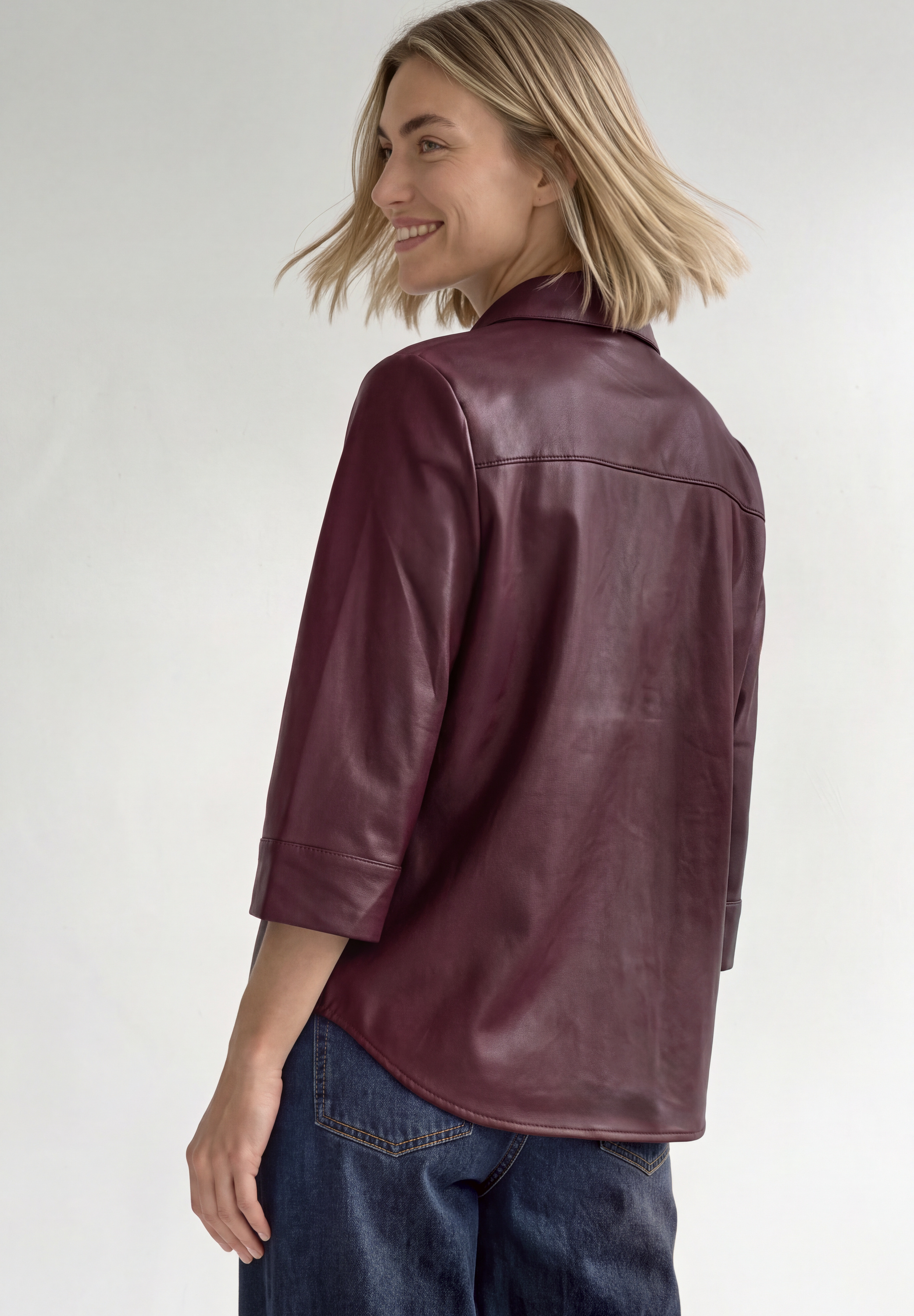 3/4-Arm Hemdbluse im Leder-Look