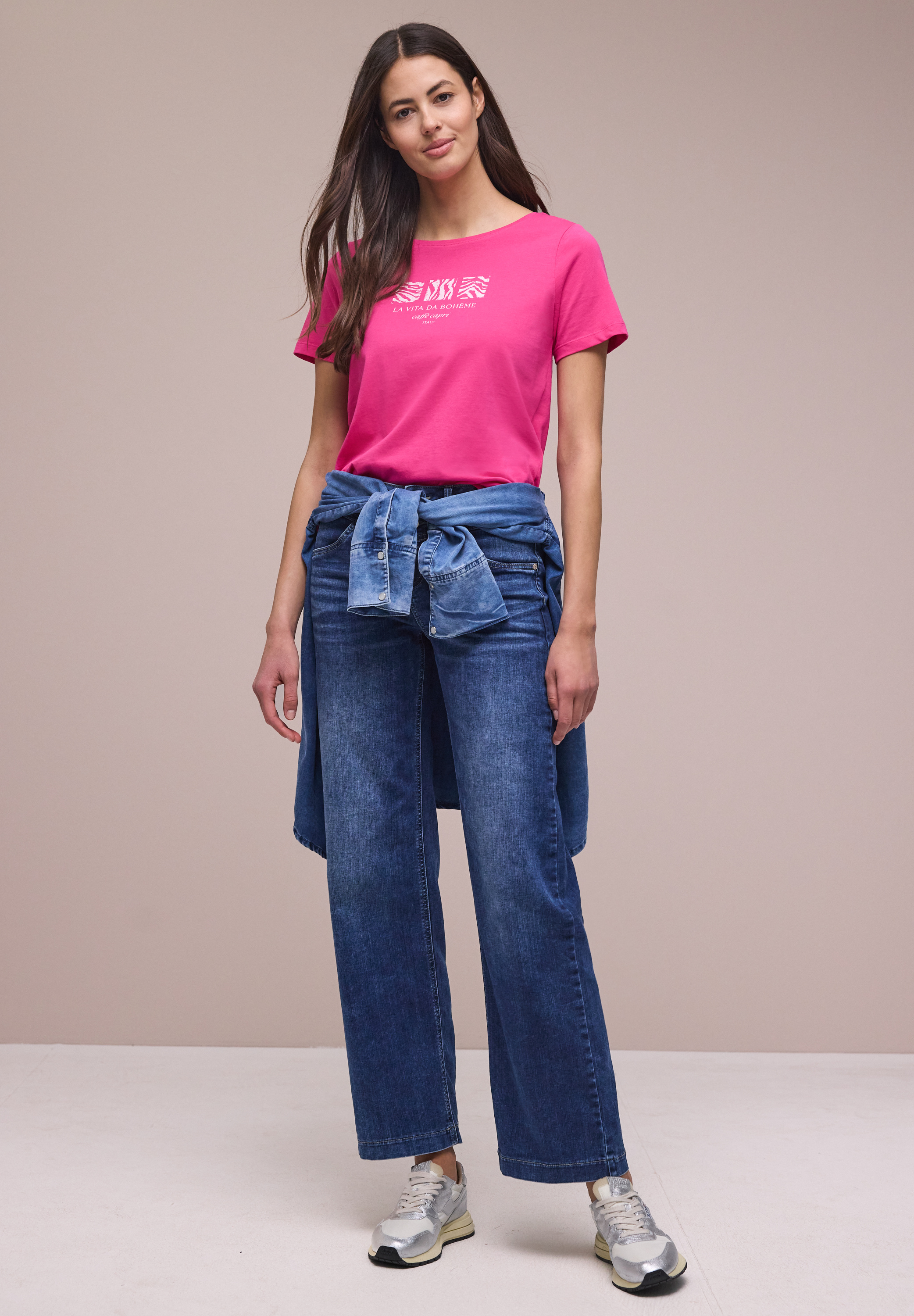 Basic T-Shirt mit Rundhals und Print