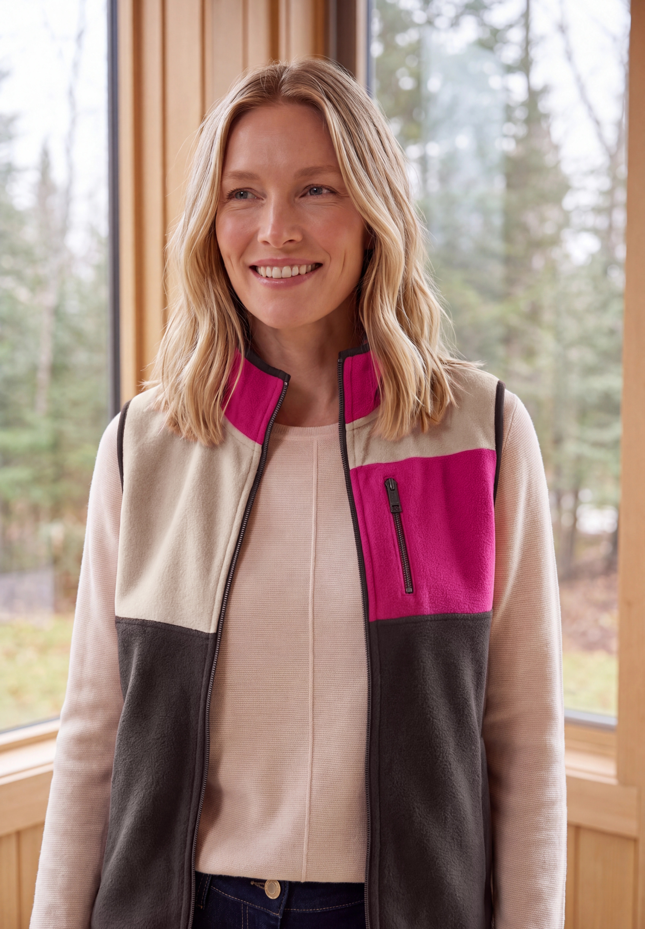 Fleece Weste im Colorblock-Look