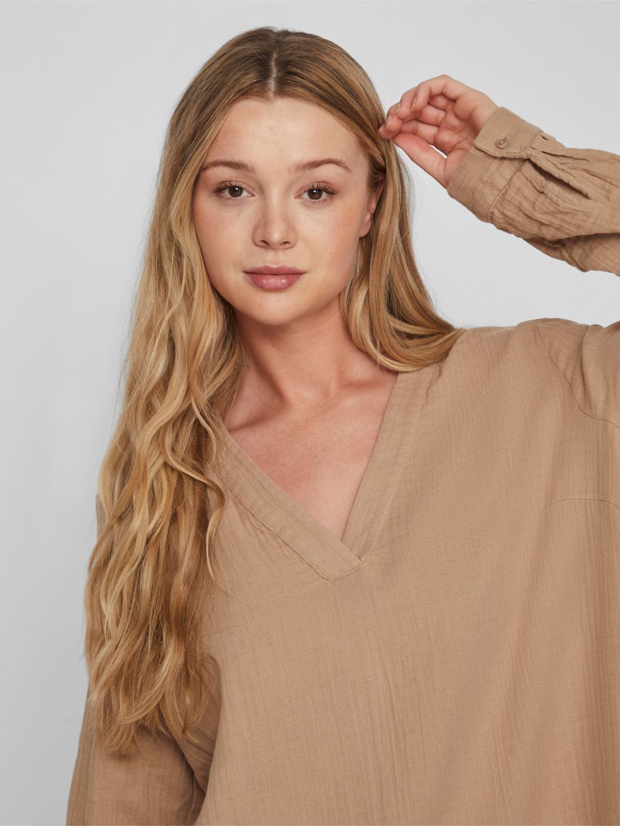 VILANIA NEW V-NECK L/S MIDI SHIRT DRESS