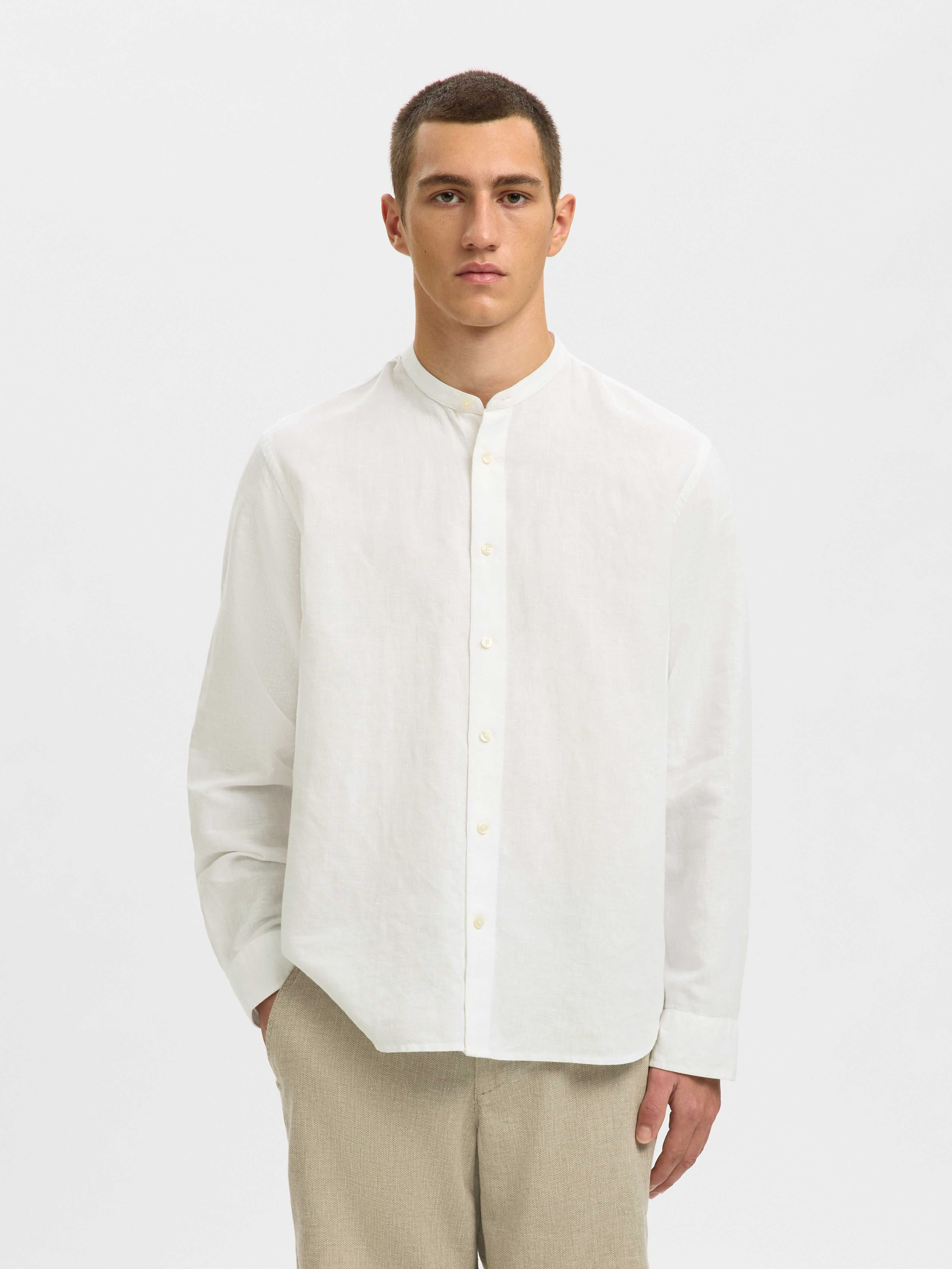 SLMREGCLAY LINENBLEND LS SHIRT BAND NOOS