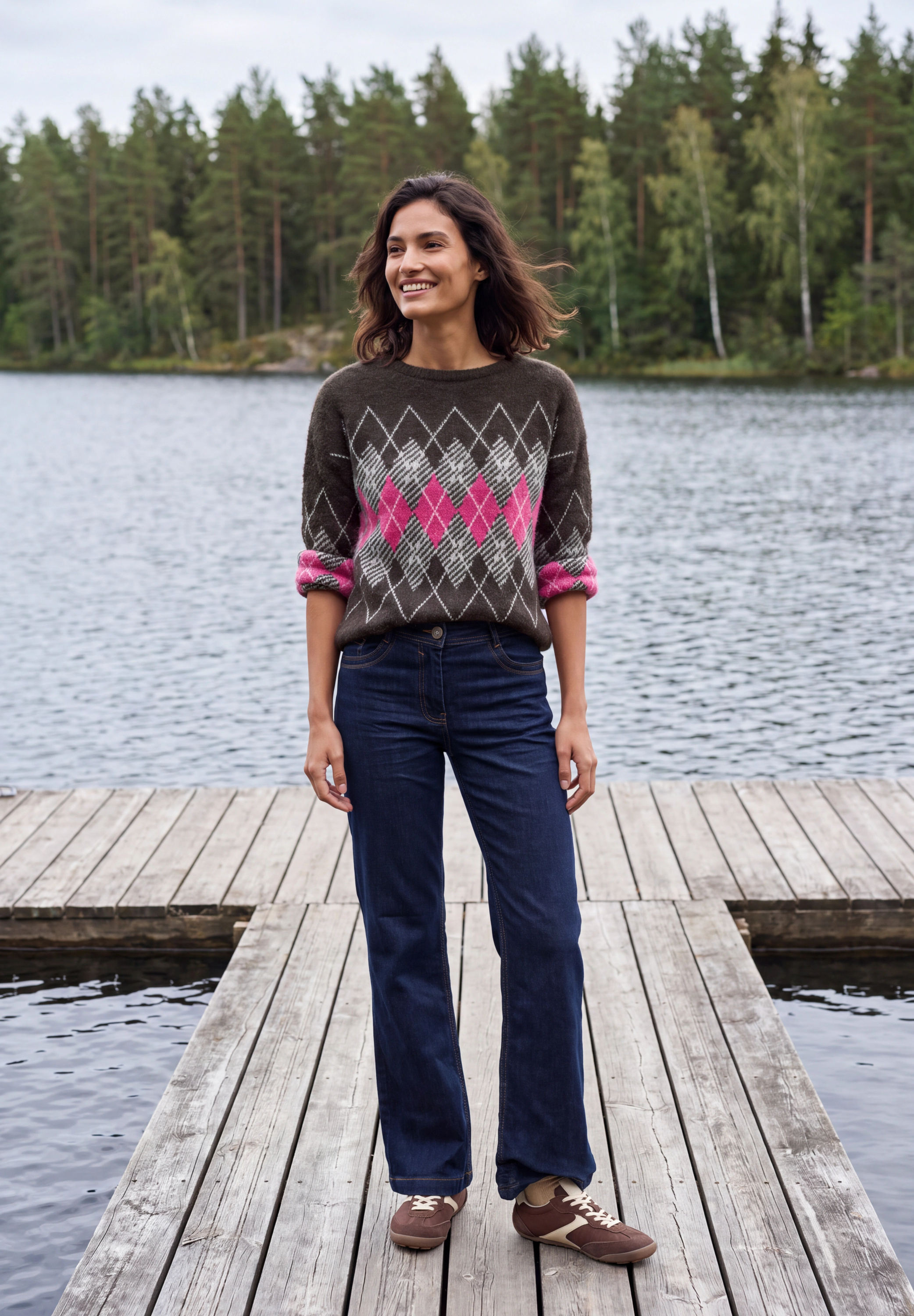 Federgarn Pullover mit Argyle-Muster