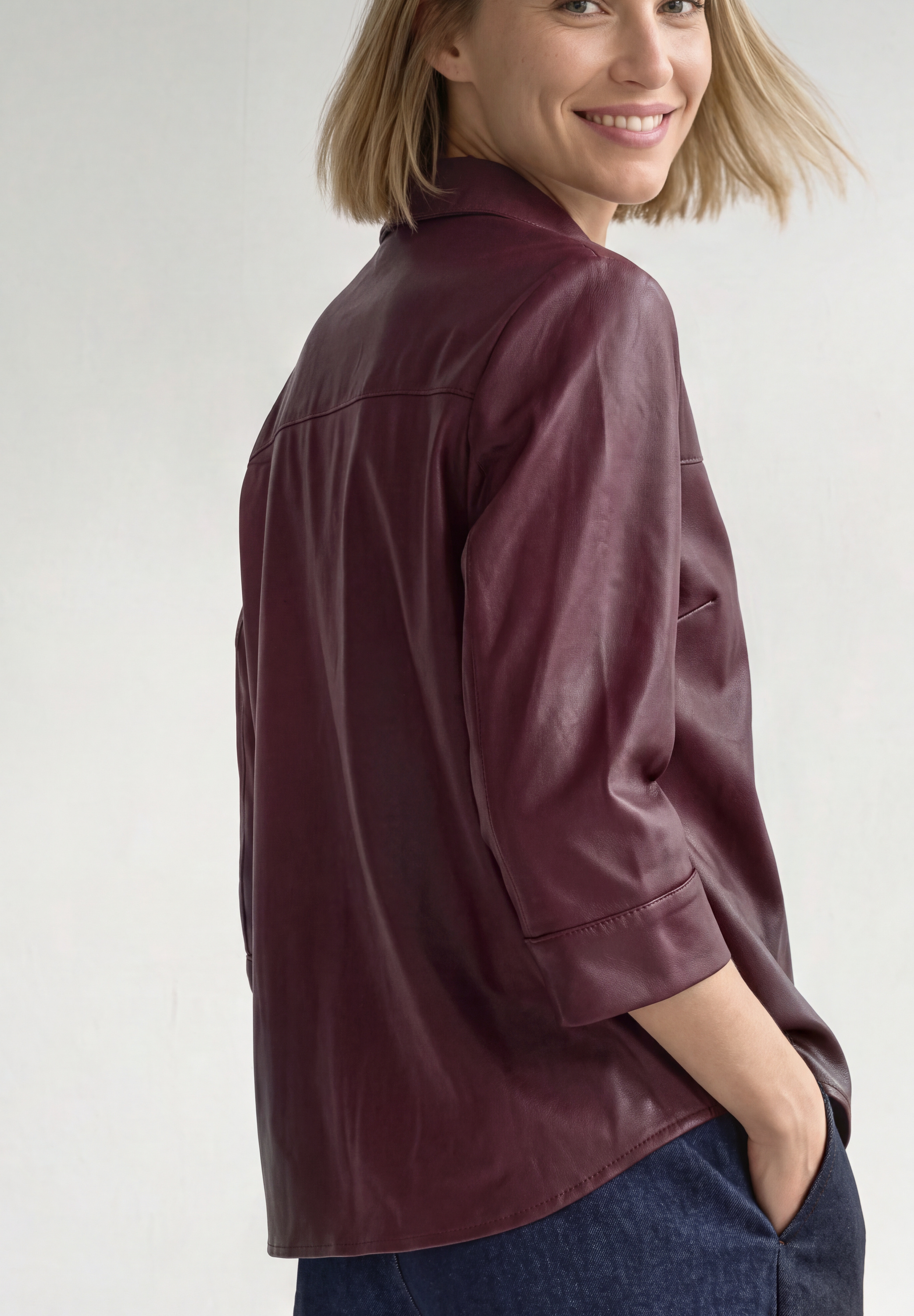 3/4-Arm Hemdbluse im Leder-Look