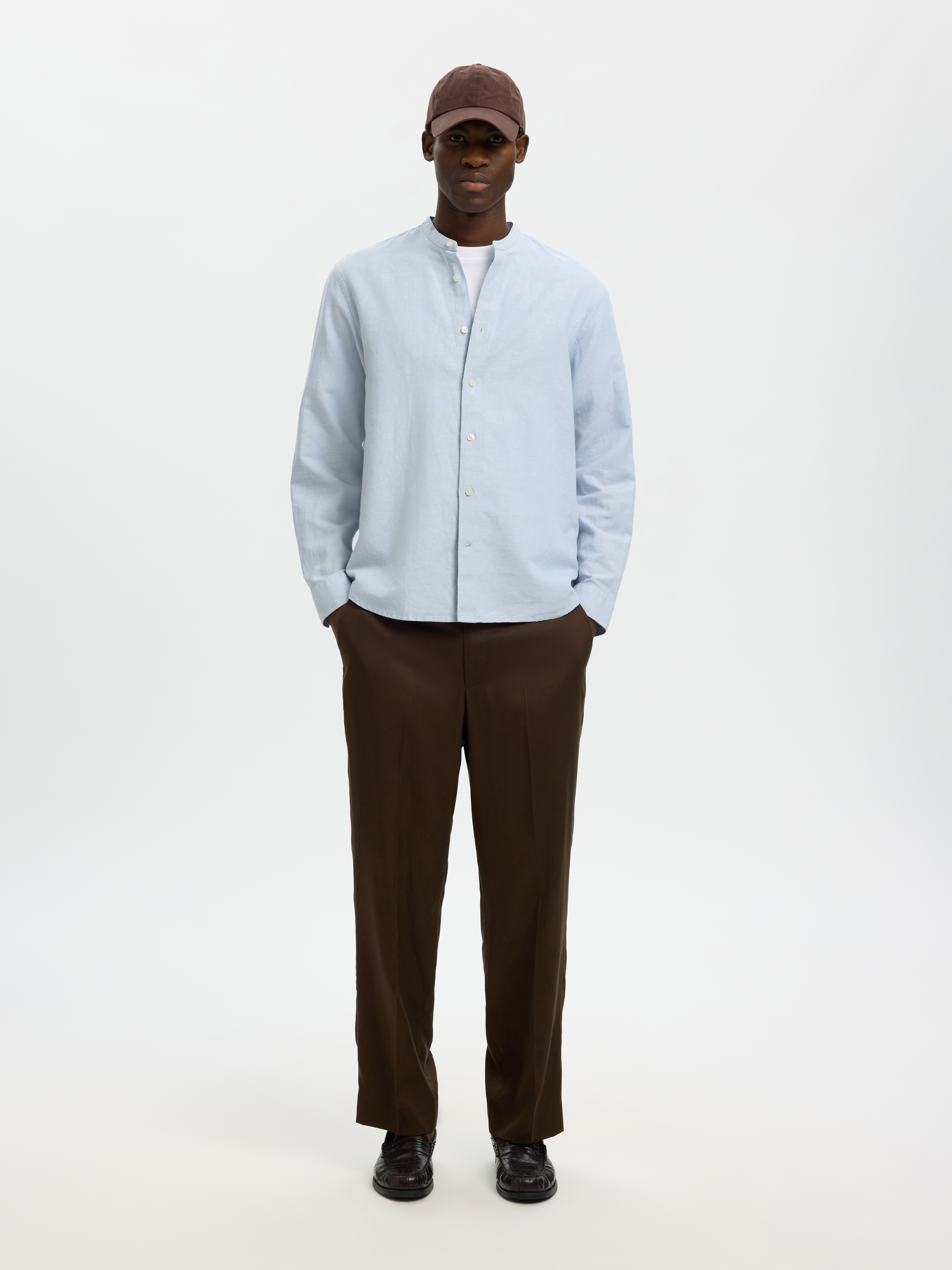 SLMREGCLAY LINENBLEND LS SHIRT BAND NOOS