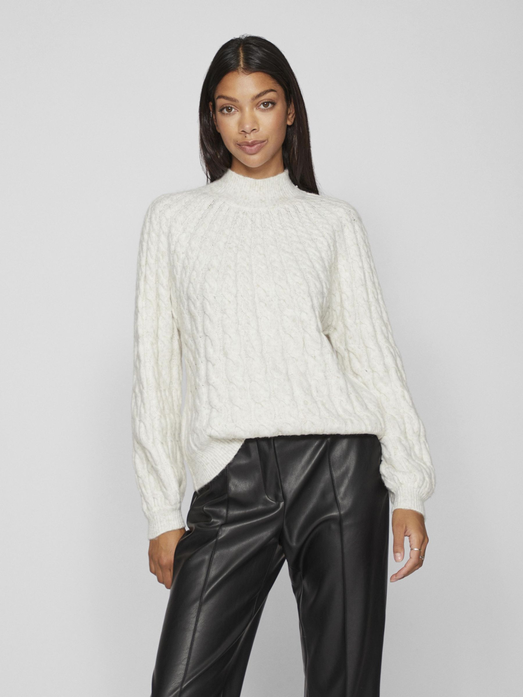VIOYA HIGH NECK L/S CABLE KNIT TOP/SU