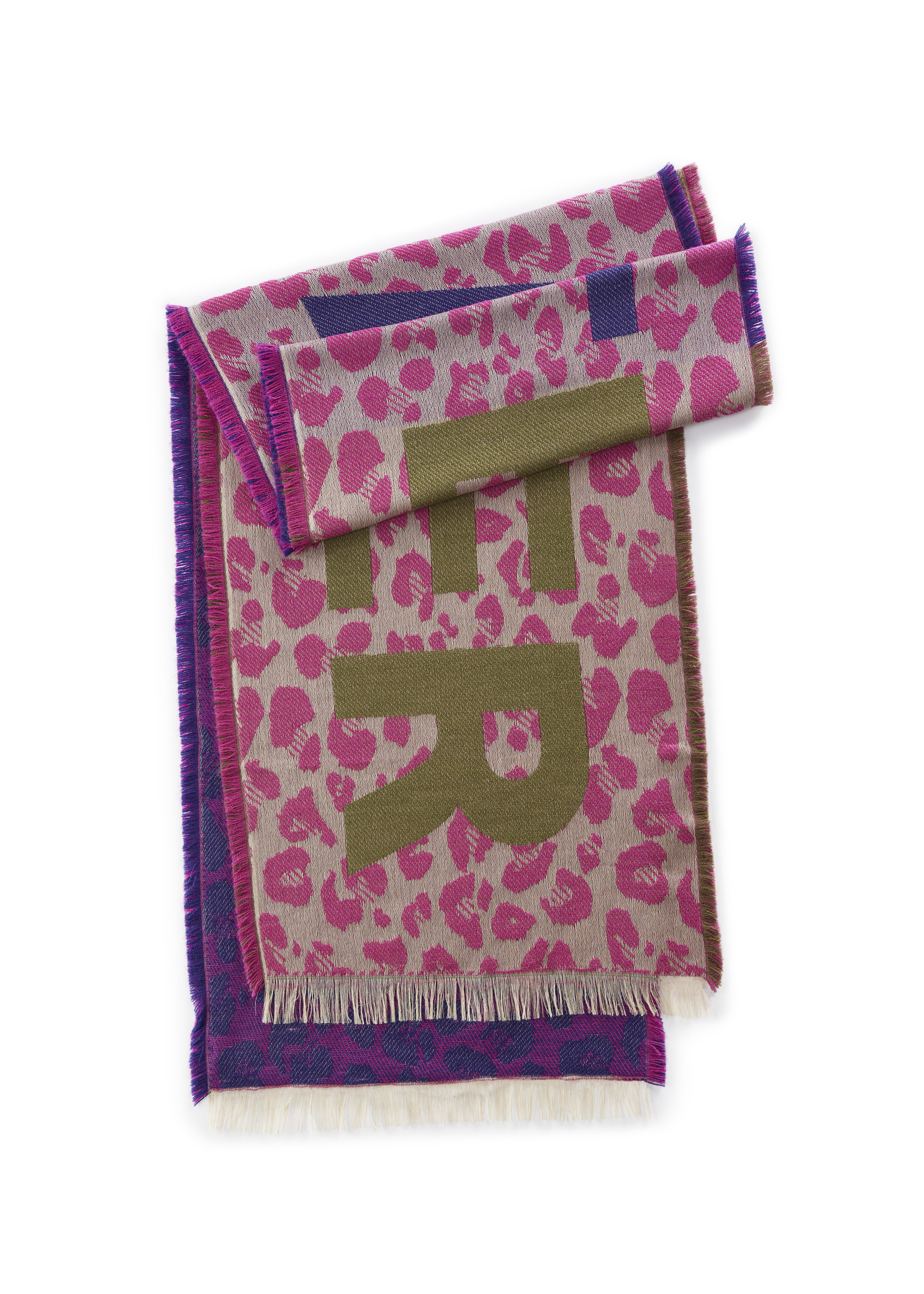 Schmaler Jacquard-Schal mit Leo-Muster und WHATEVER-Quote