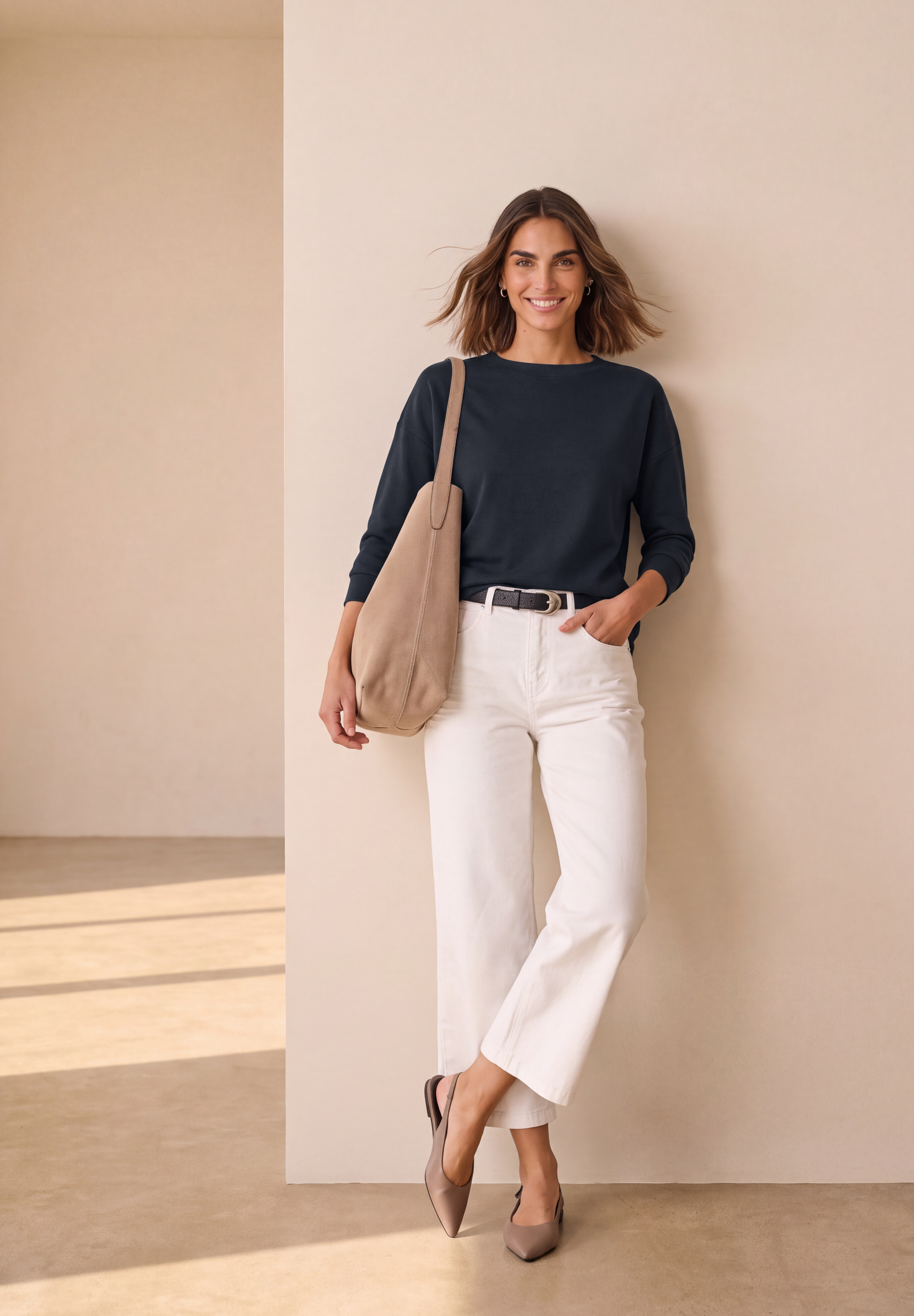 3/4-Arm Shirt mit Rippstrukturdetails