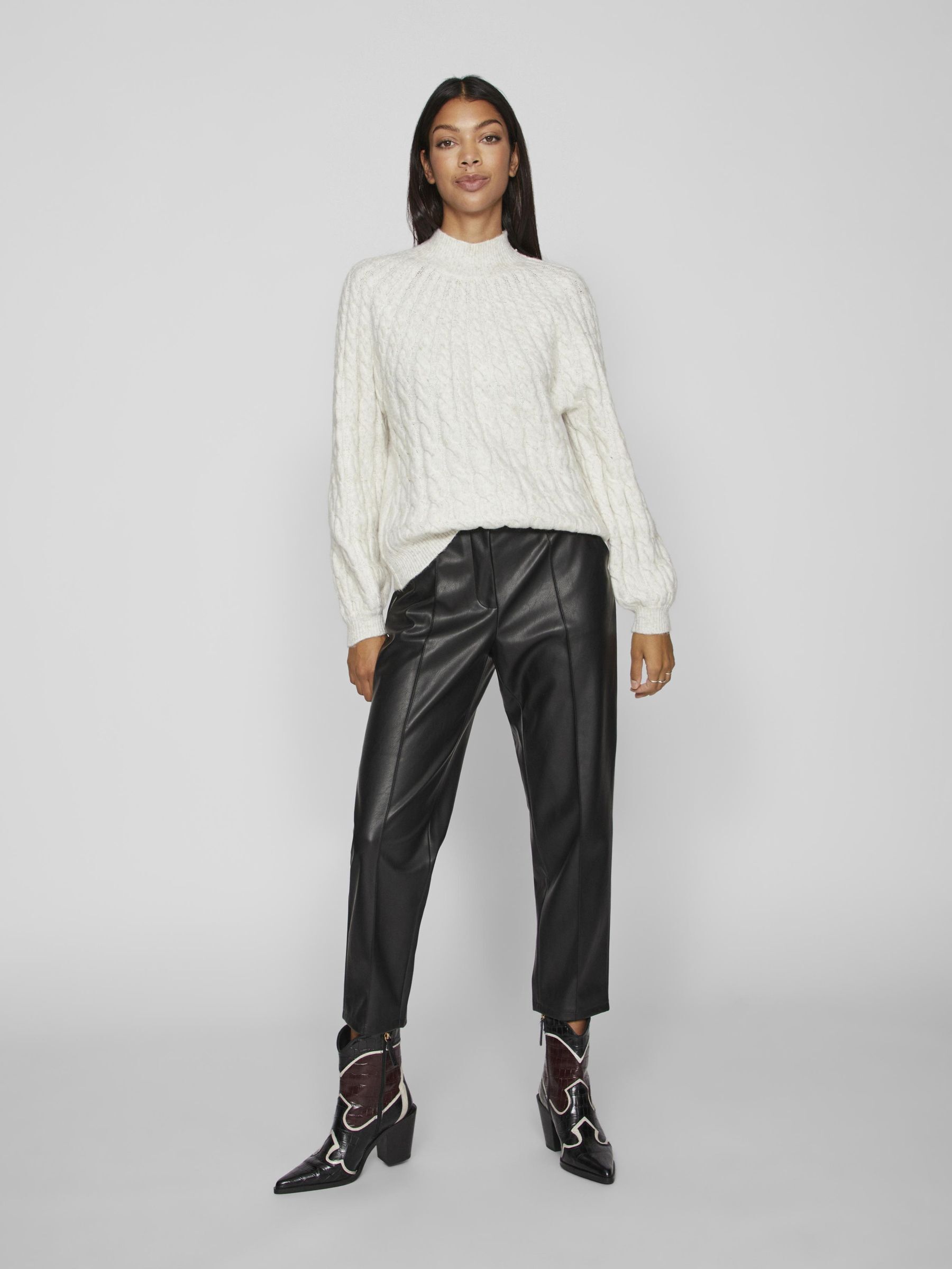 VIOYA HIGH NECK L/S CABLE KNIT TOP/SU