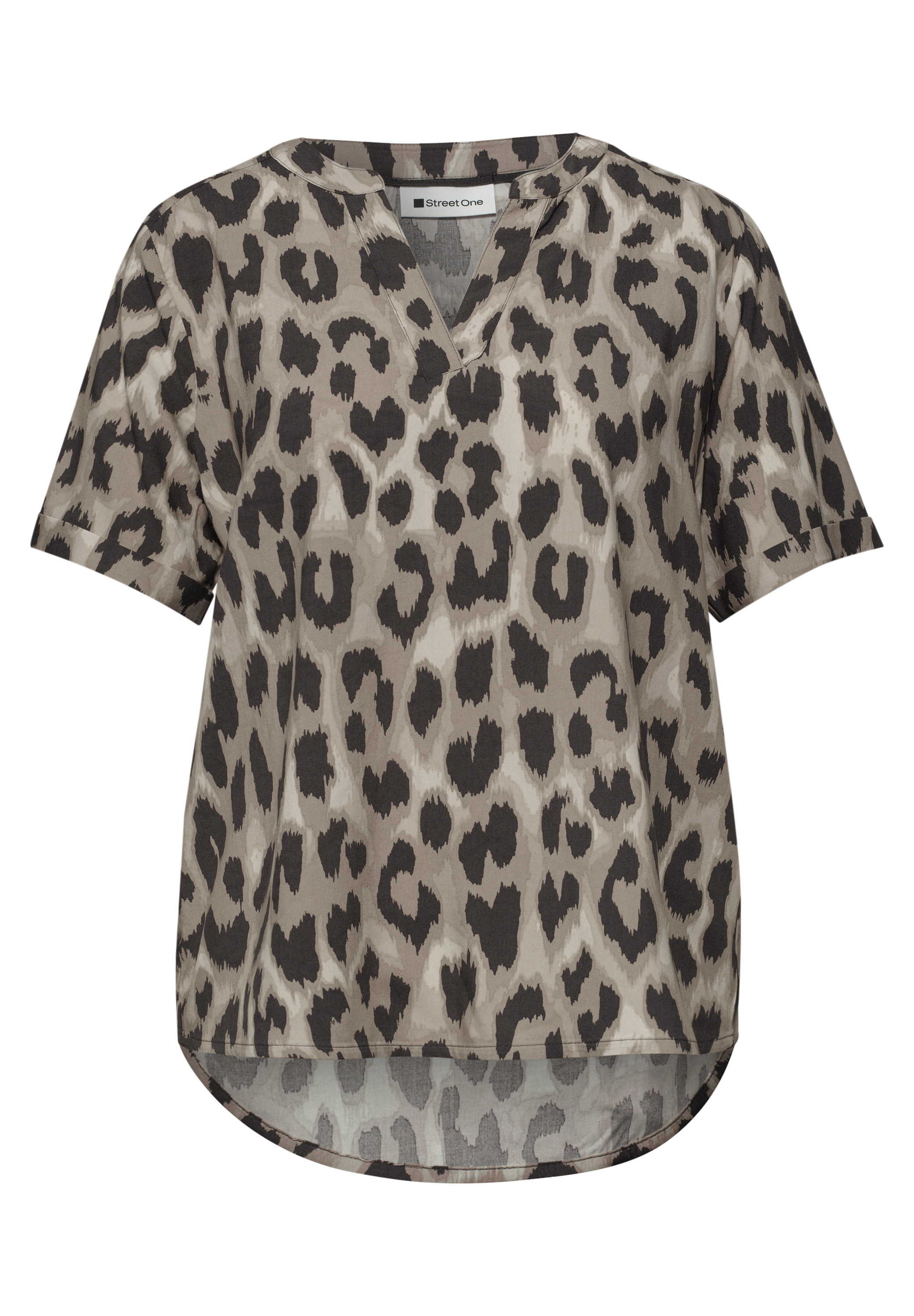 Bluse mit Split Neck und Animal Print