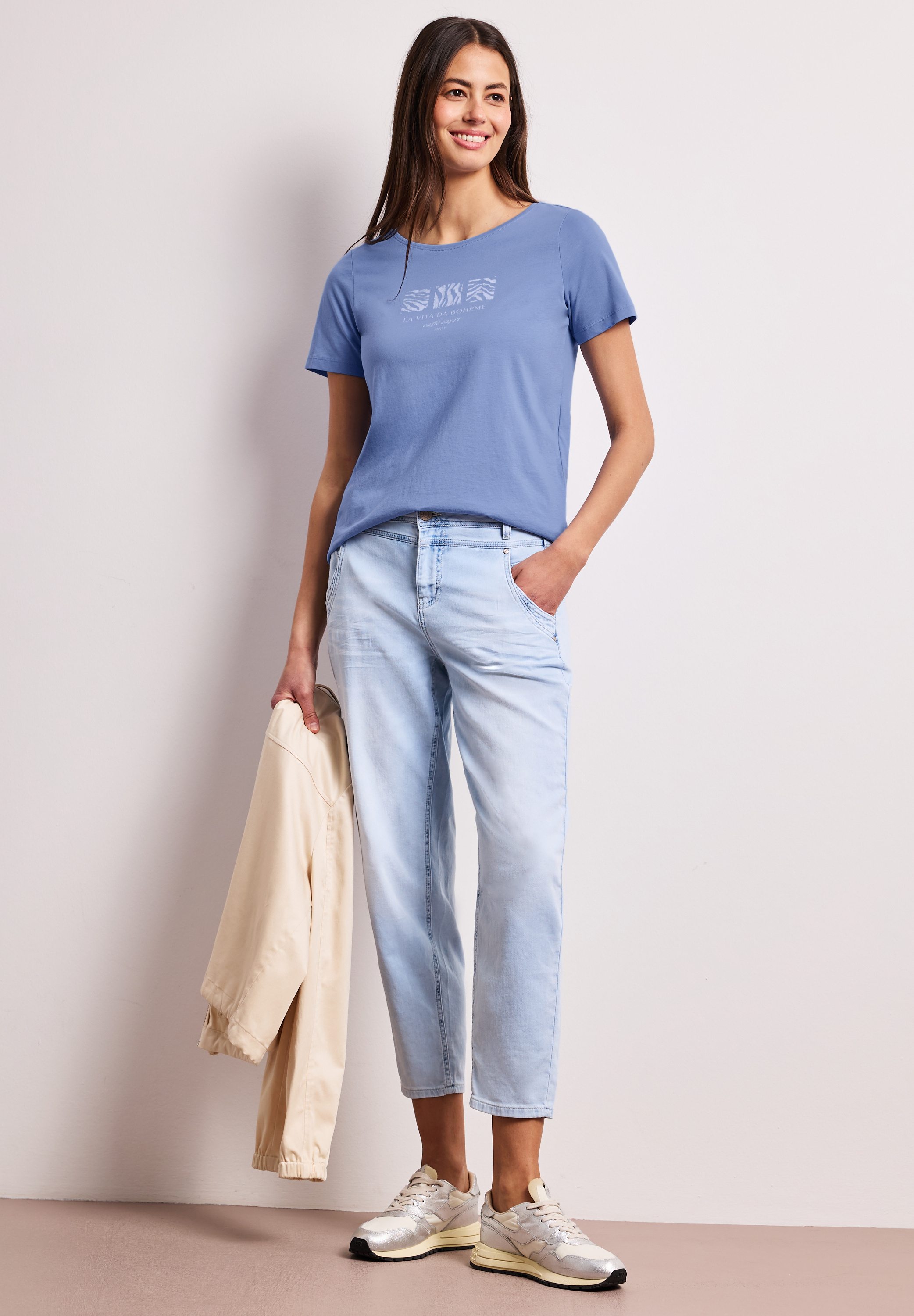 Basic T-Shirt mit Rundhals und Print