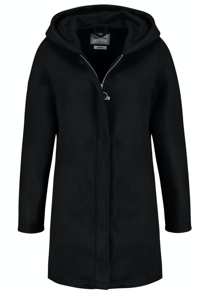 DOB Sweat Mantel, verdeckter Zipper undKnopfleiste, in vorderer Mitte, Leistentaschen,große Kapuze