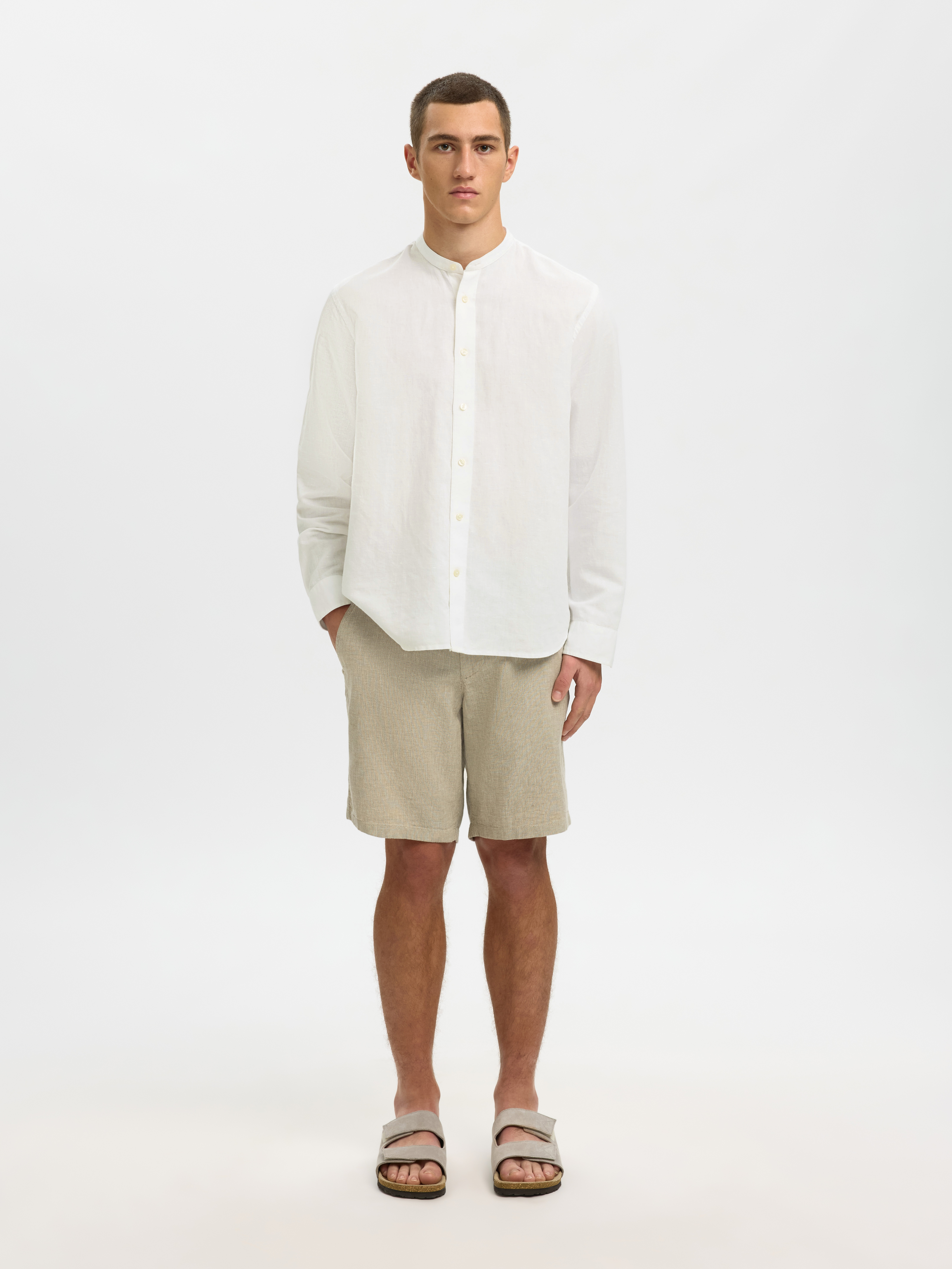 SLMREGCLAY LINENBLEND LS SHIRT BAND NOOS