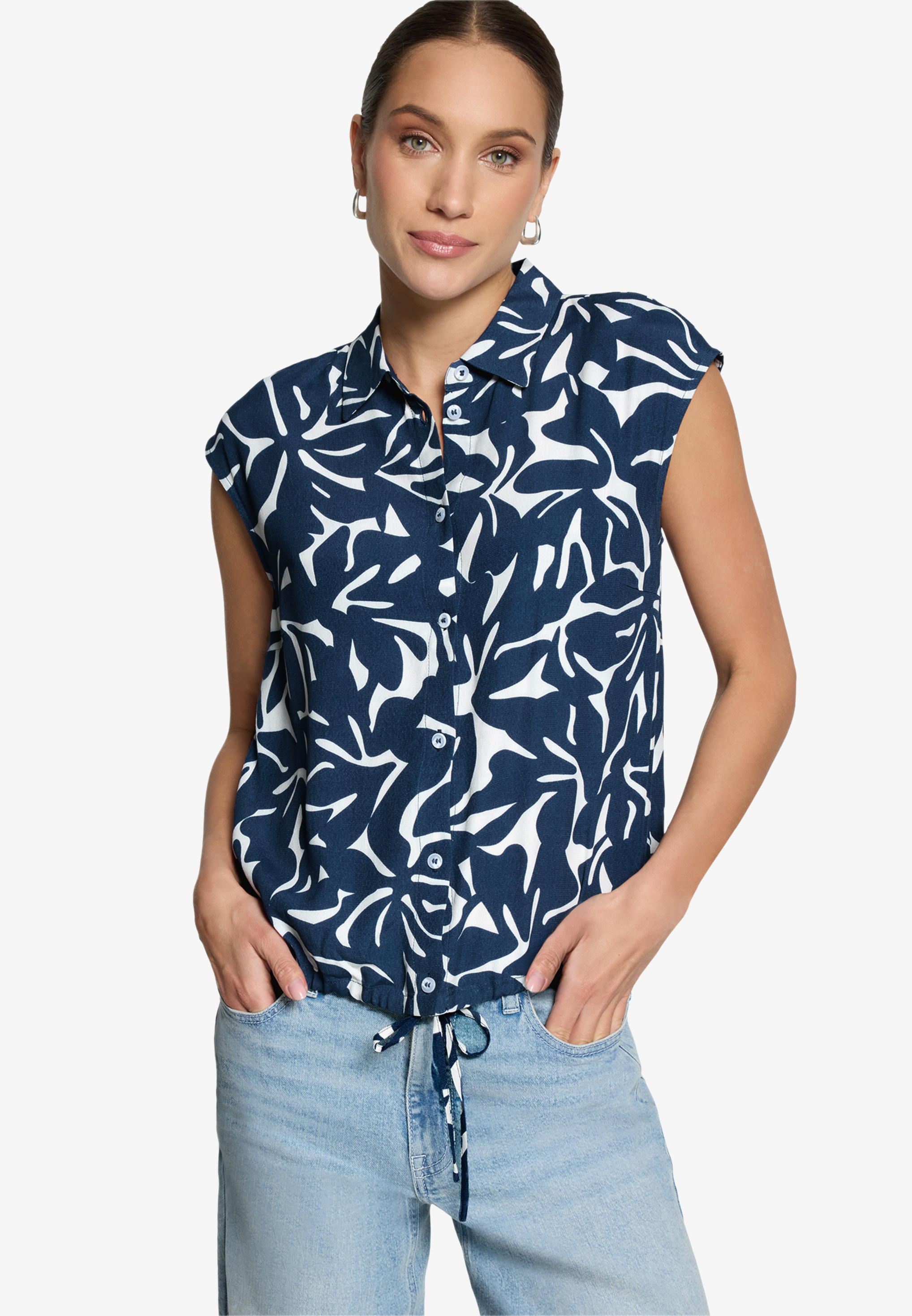 Hemdbluse  kurzarm mit Blumen