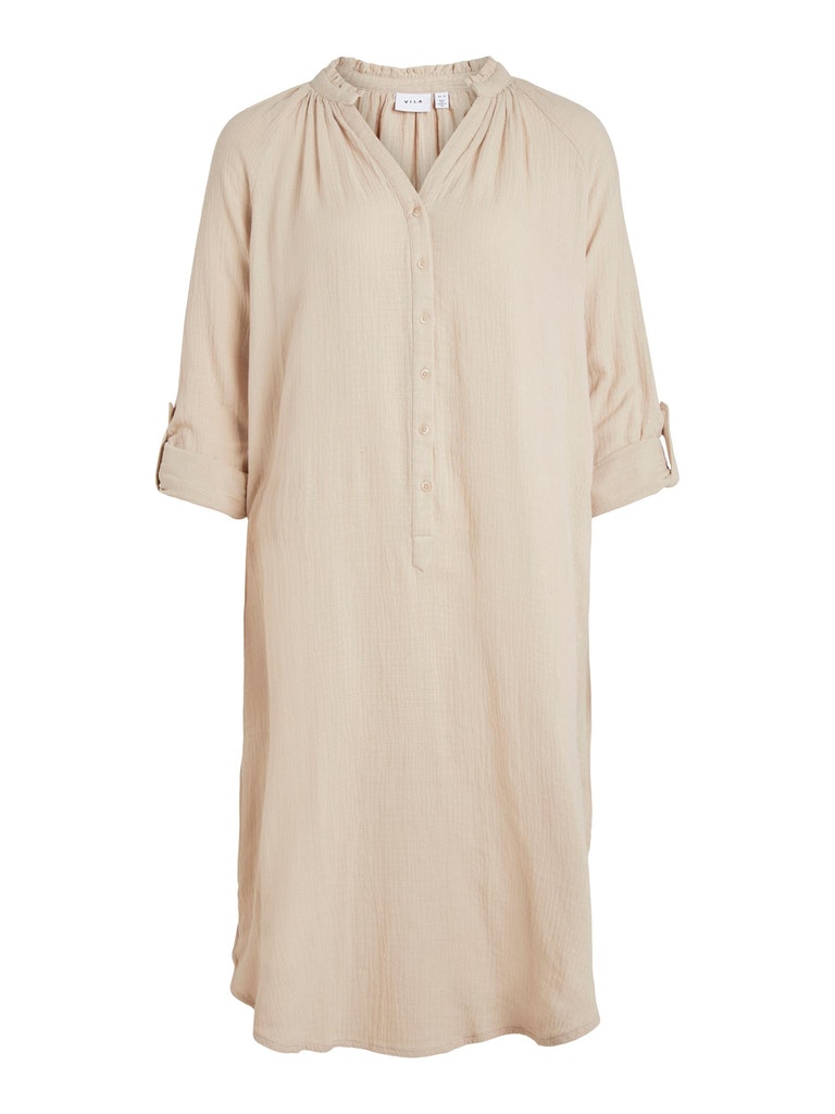 VILANIA V-NECK L/S MIDI SHIRT DRESS