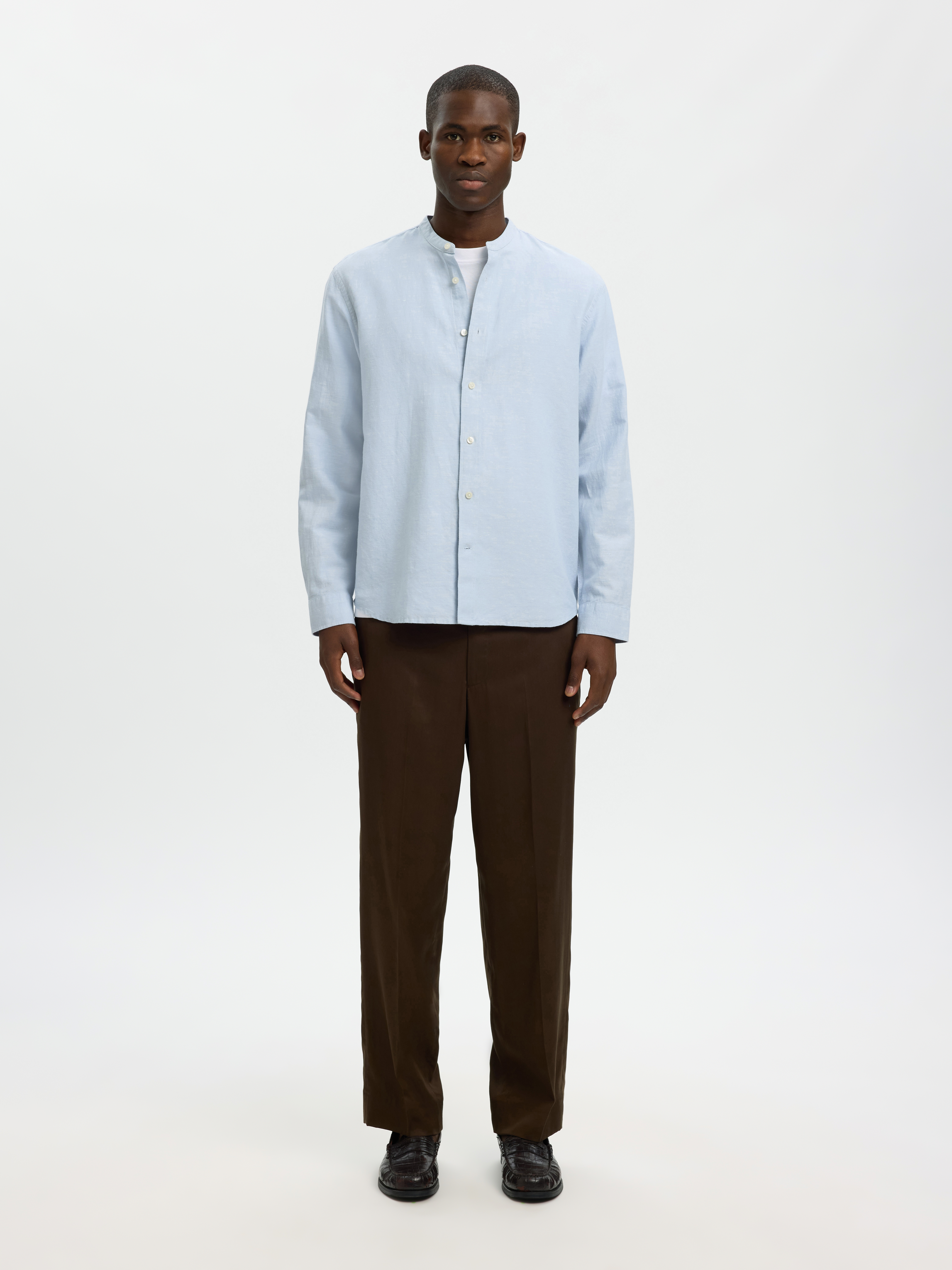 SLMREGCLAY LINENBLEND LS SHIRT BAND NOOS