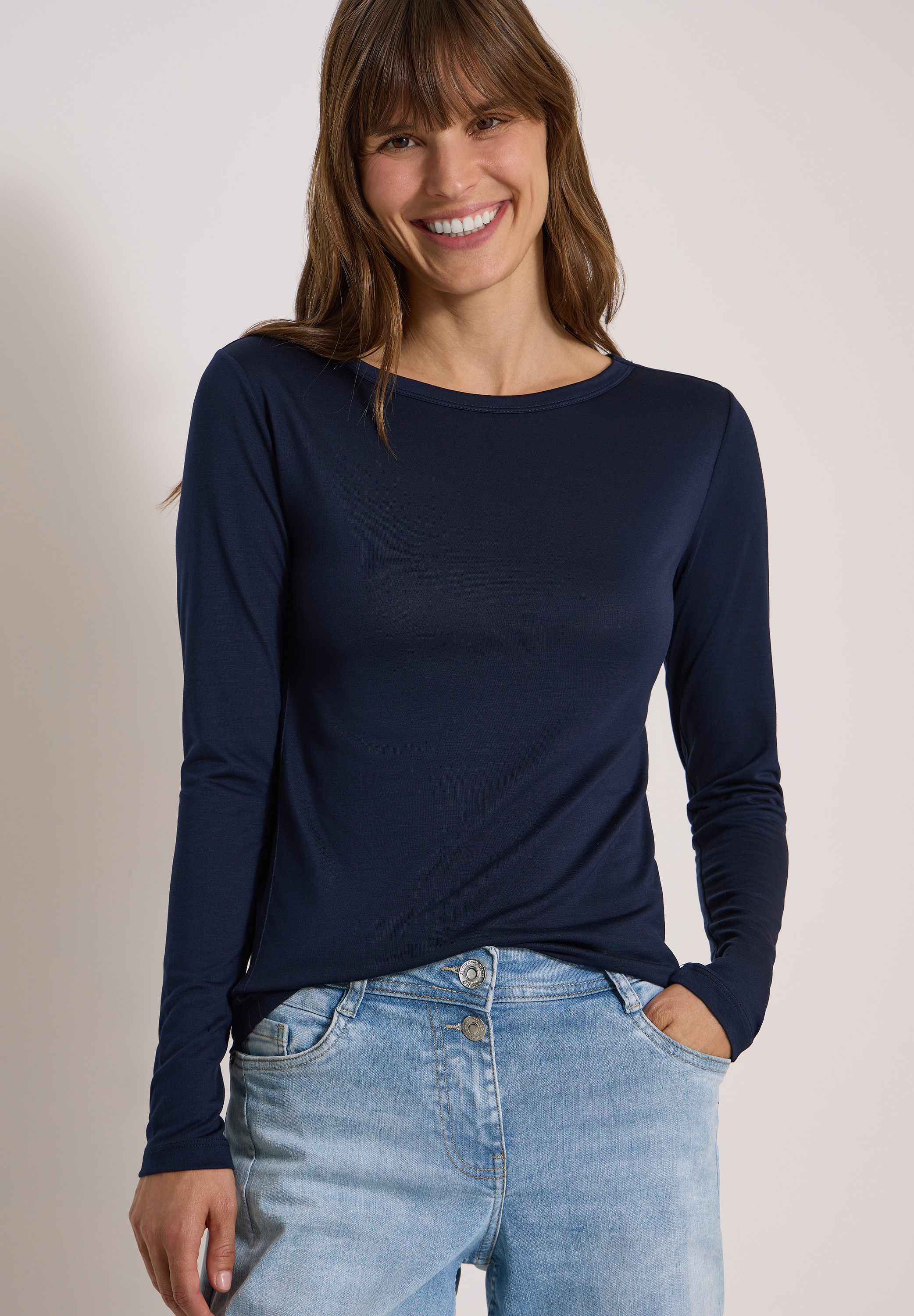 Langarm Shirt aus Lyocell mit Boat Neck