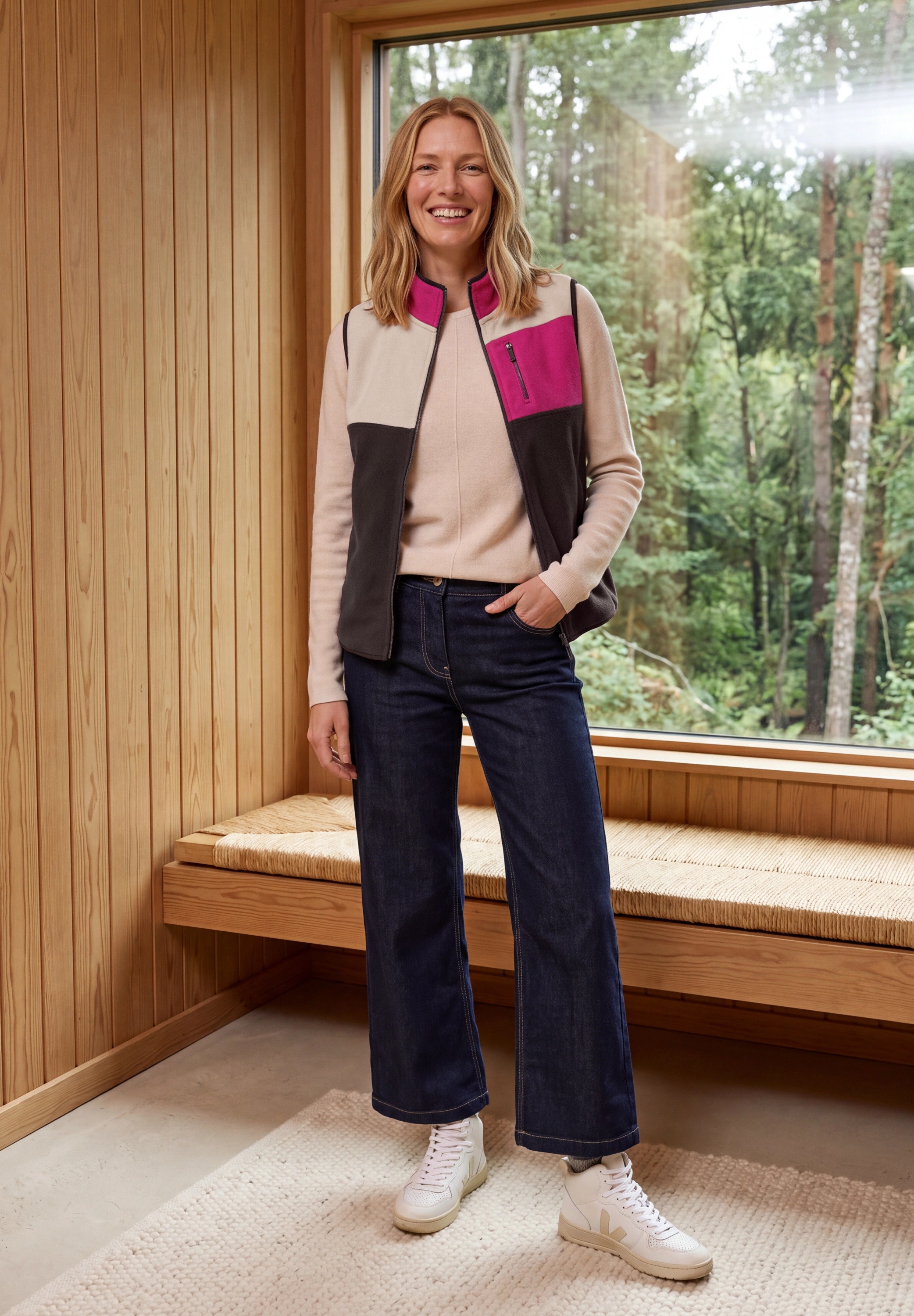 Fleece Weste im Colorblock-Look