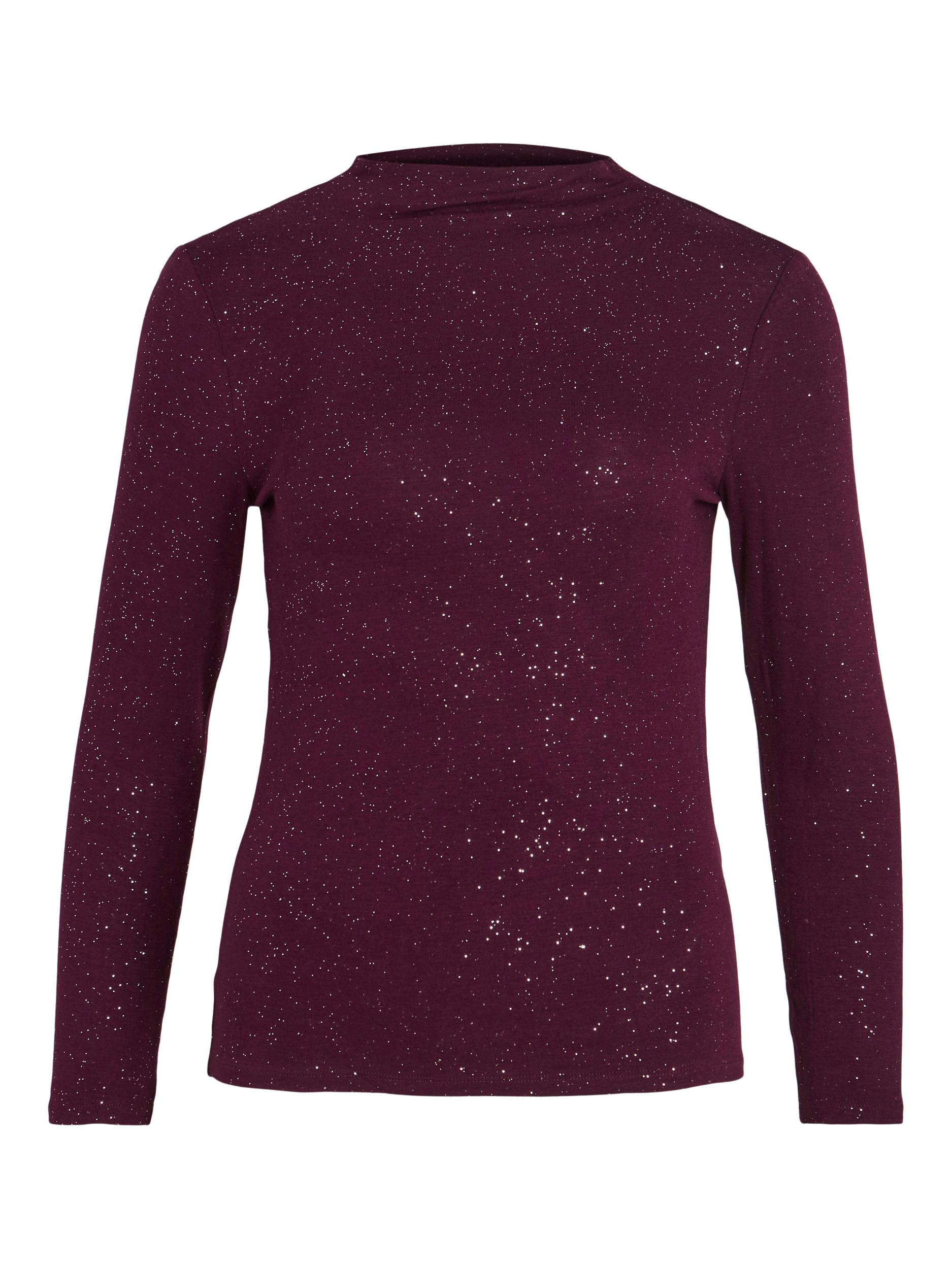 VICAMILLE FUNNEL NECK L/S FOIL TOP/VOL