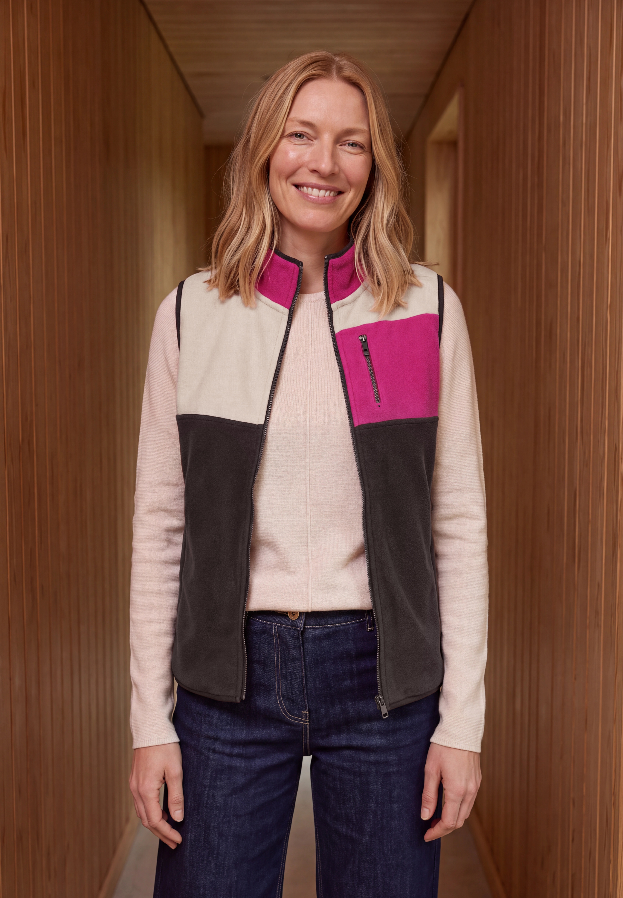 Fleece Weste im Colorblock-Look