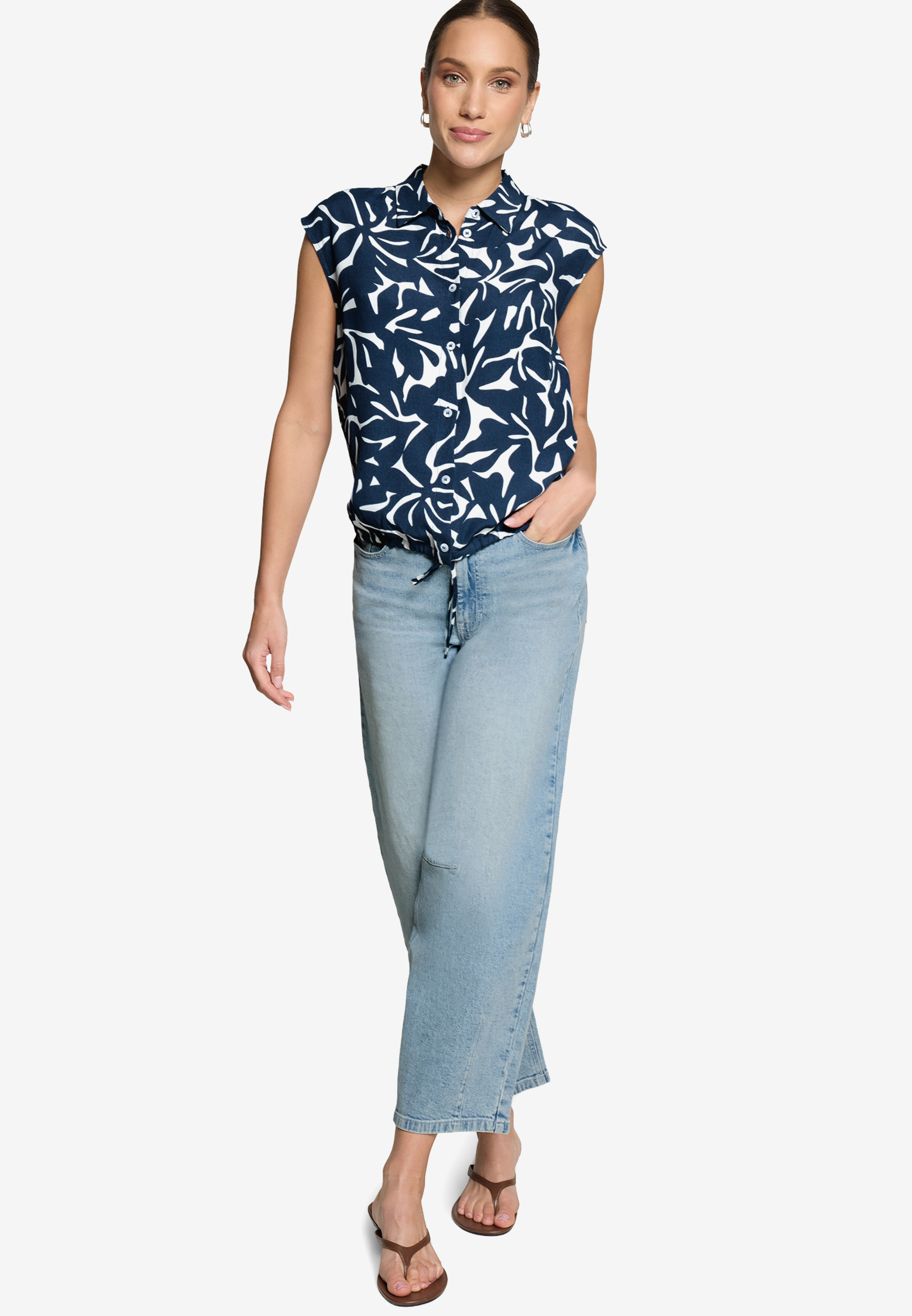 Hemdbluse  kurzarm mit Blumen