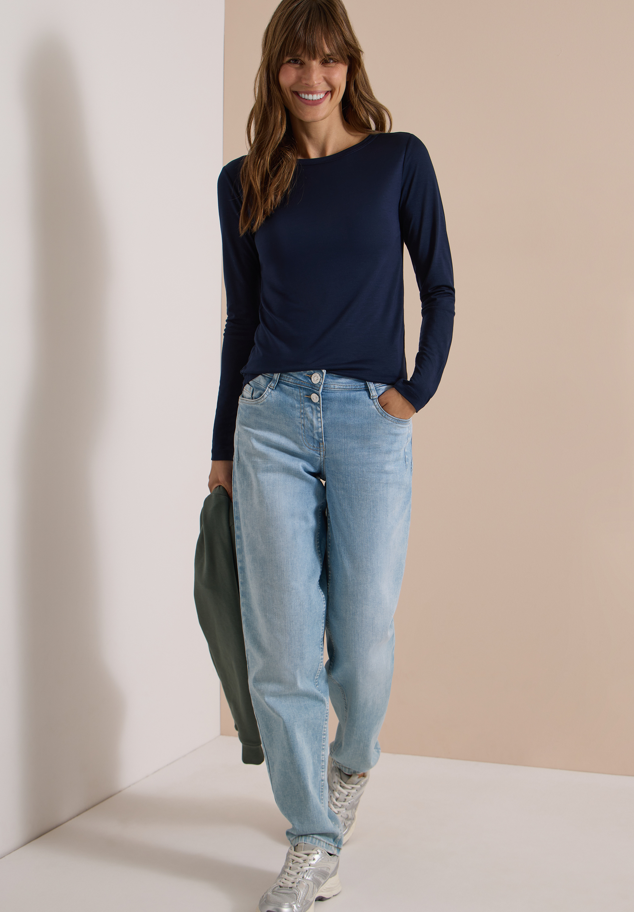 Langarm Shirt aus Lyocell mit Boat Neck