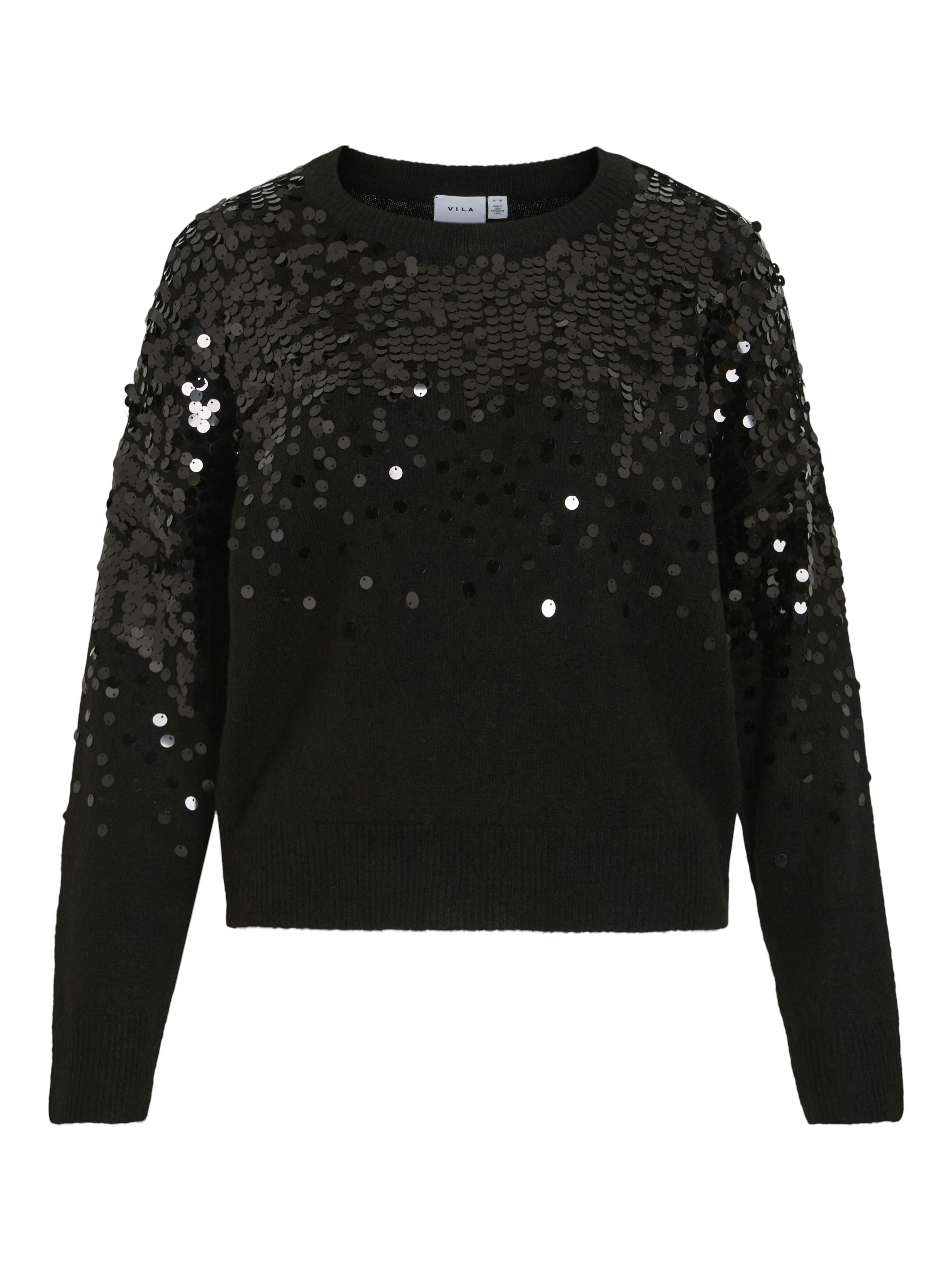 VISIQUIN O-NECK L/S SEQUIN KNIT TOP