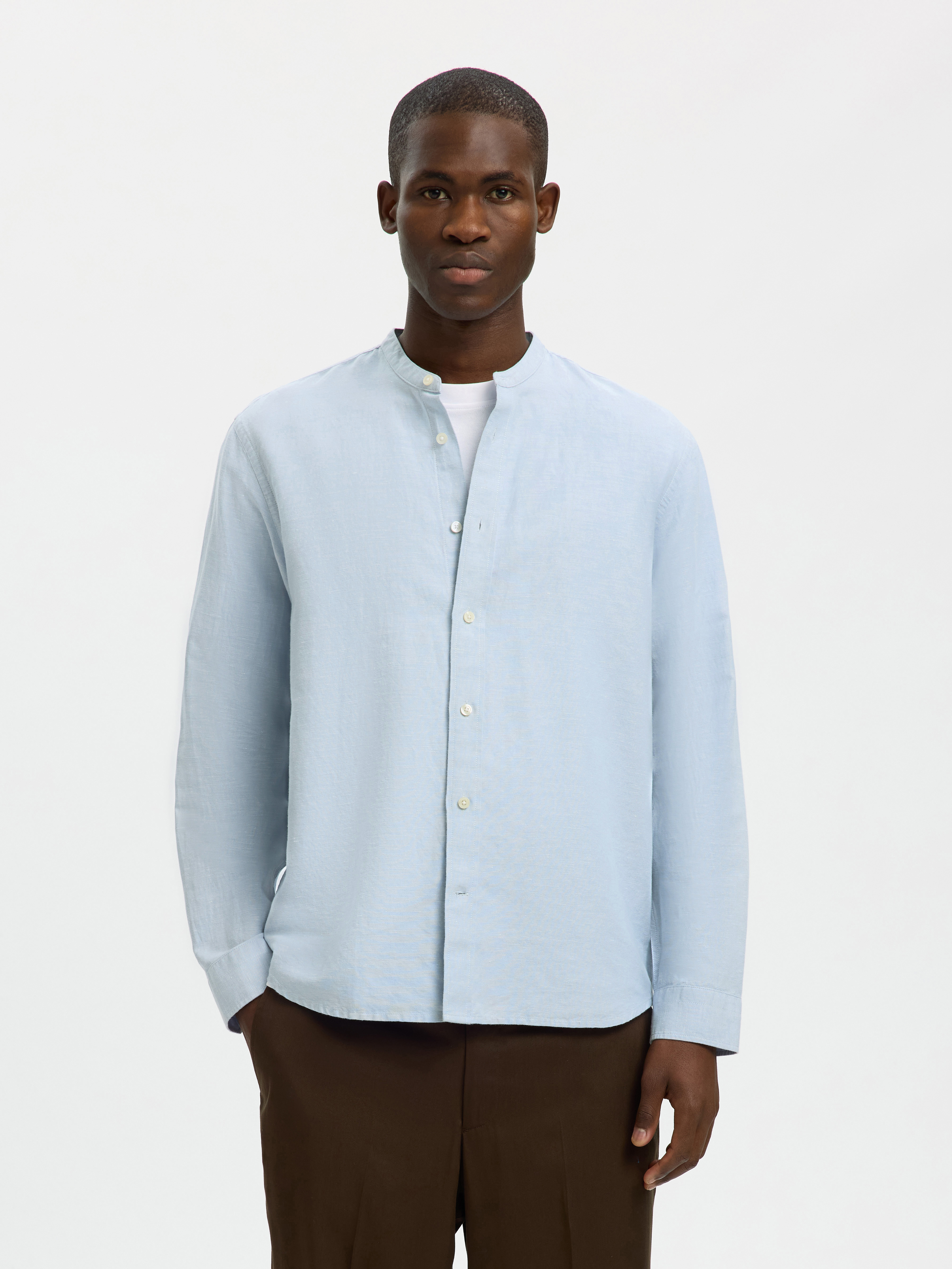 SLMREGCLAY LINENBLEND LS SHIRT BAND NOOS