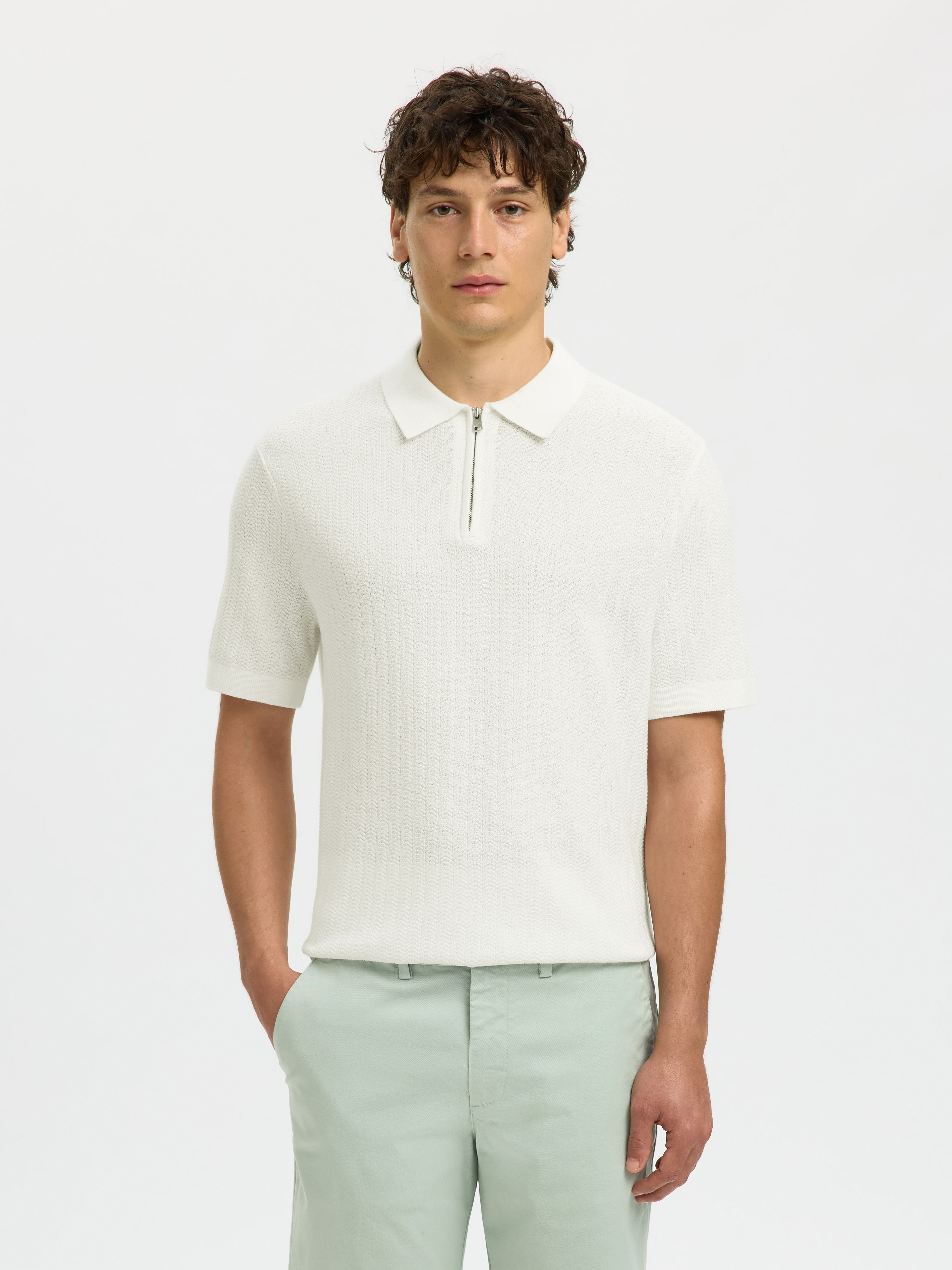 SLMCRAN SS KNIT STRUCTURE ZIP POLO NOOS
