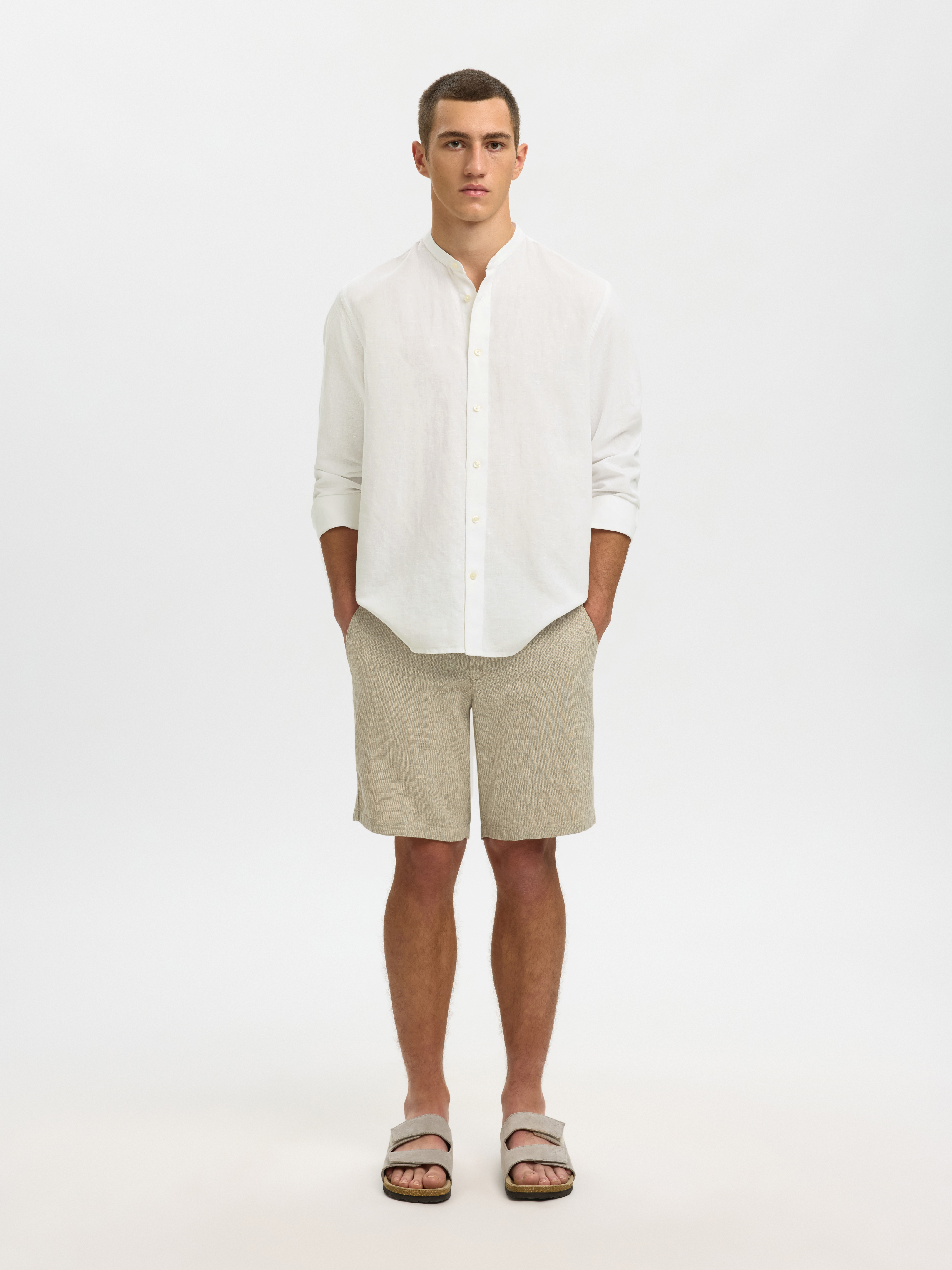 SLMREGCLAY LINENBLEND LS SHIRT BAND NOOS