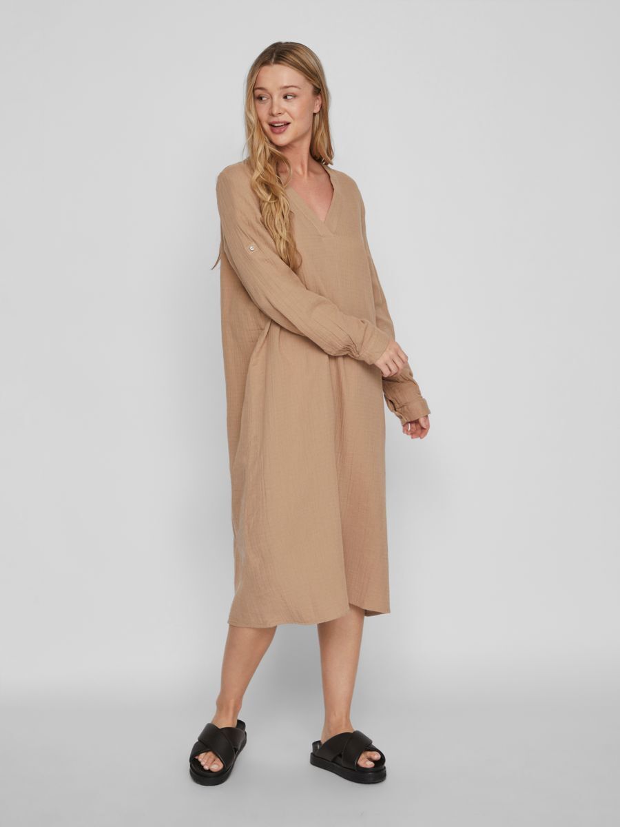 VILANIA NEW V-NECK L/S MIDI SHIRT DRESS